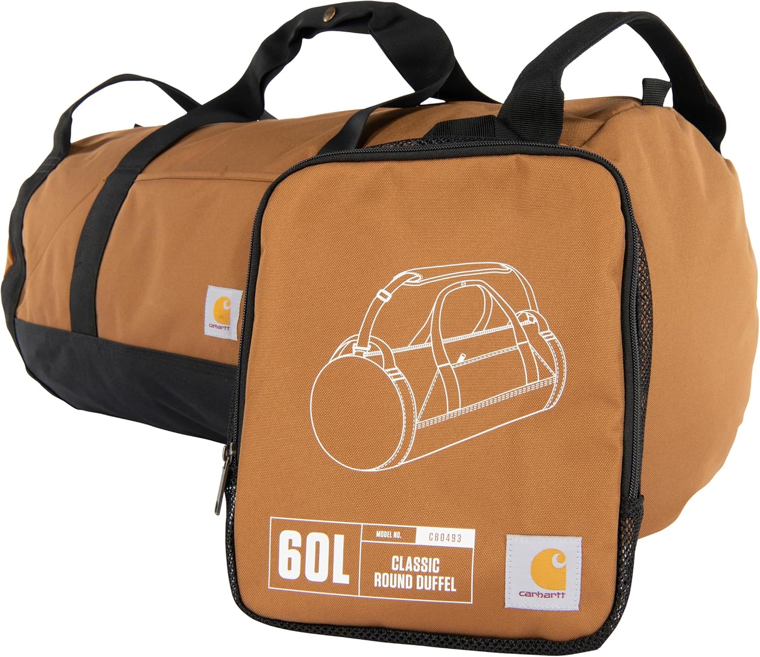 Carhartt Classic Round Duffel with Utility Pouch, Heavy-Duty, Water-Resistant Packable Gear Bag for Jobsite, Gym, and Travel