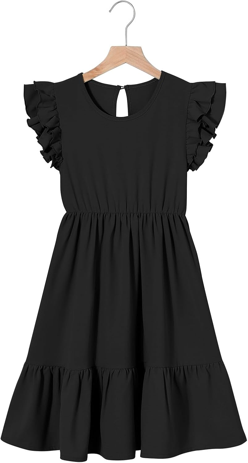 blibean Teen Girls Dresses Kids Double Layer Ruffle Sleeve Dress Size 6-15 Years