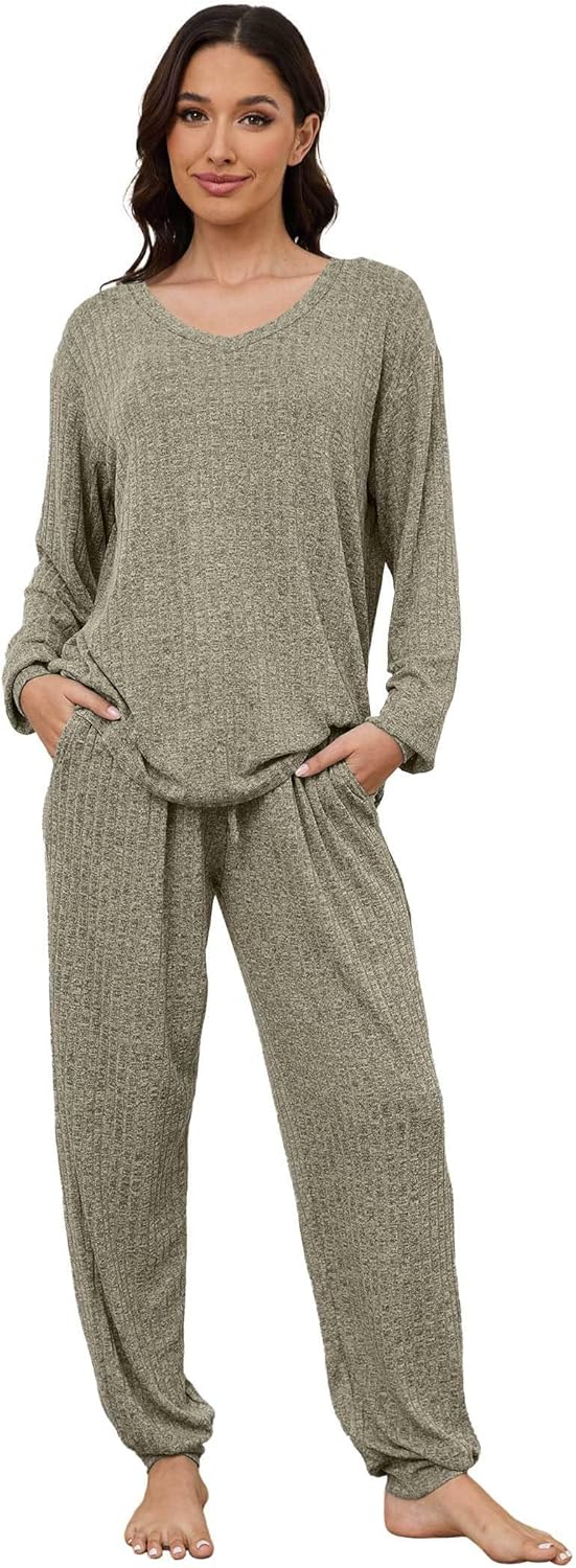 Hellomamma Women Pajama Sets 2 Piece: Long Sleeve Lounge Sets Pjs Casual Ladies Fall Outfit Pj Sleepwear With Pockets
