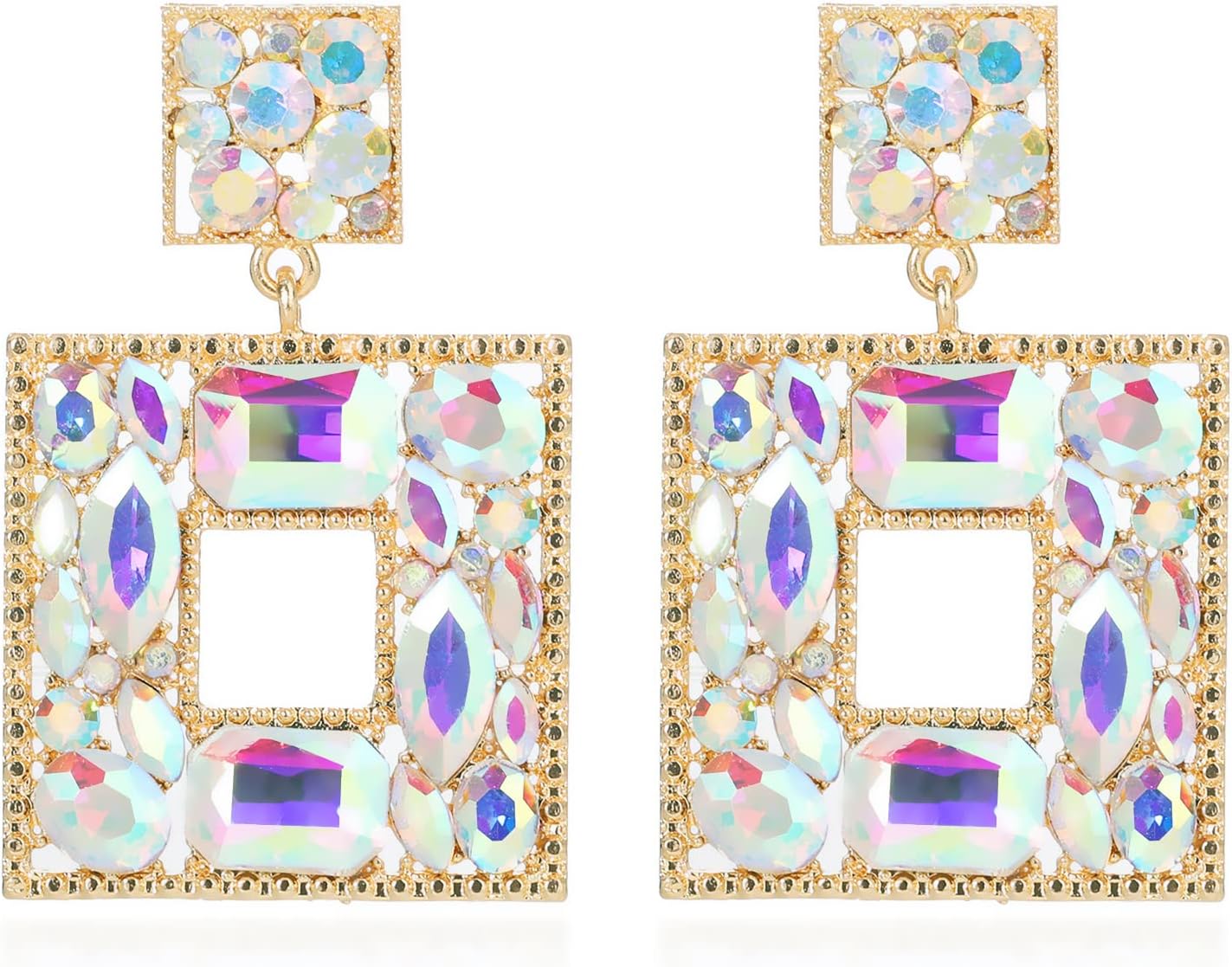 Rhinestone Square Statement Dangle Earrings Trendy Crystal Geometric Drop Earrings Hypoallergenic Jewelry for Women Party