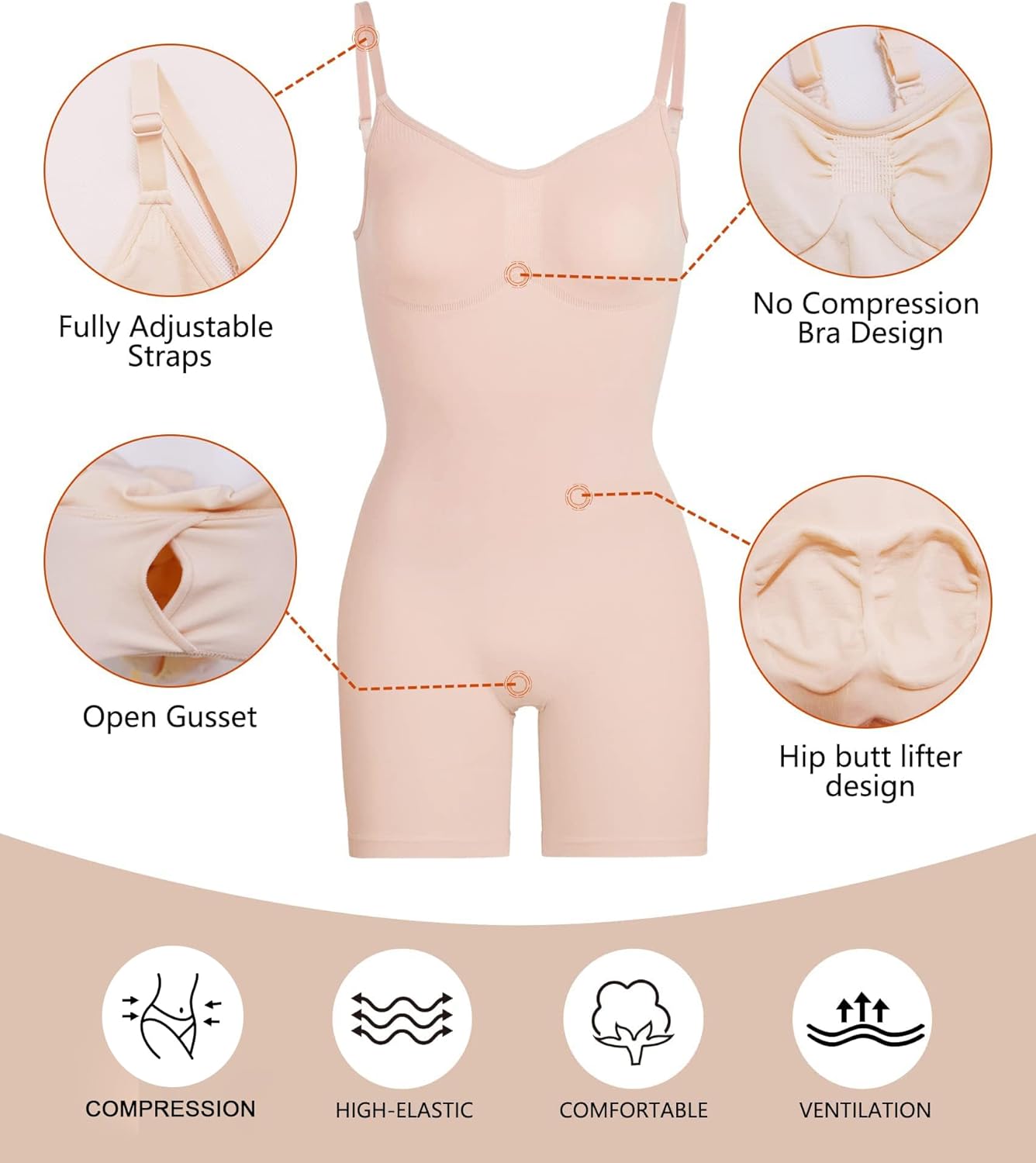 SHAPERX Women's Shapewear Bodysuit Tummy Control Body Shaper Seamless Sculpting Snatched Waist Body Suit