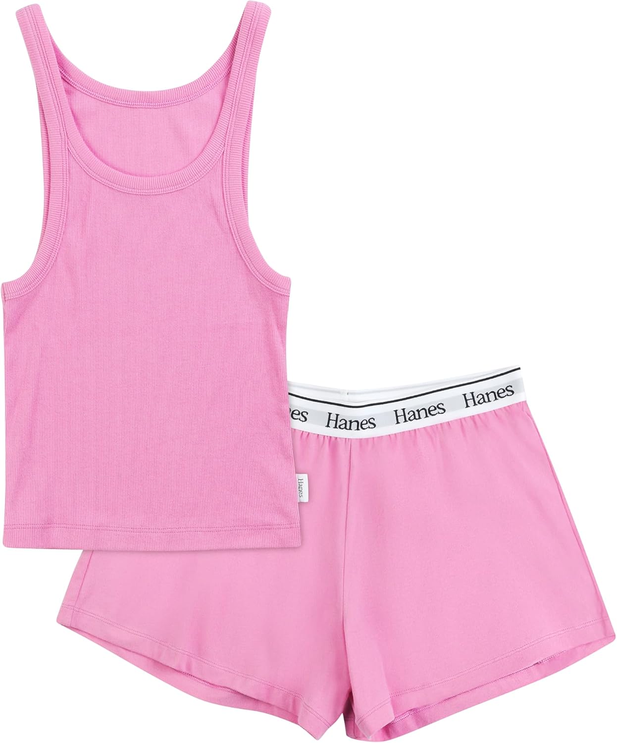 Hanes Women's Originals Comfywear Rib Crop Tank and Sleep Shorts, 2-Piece Set
