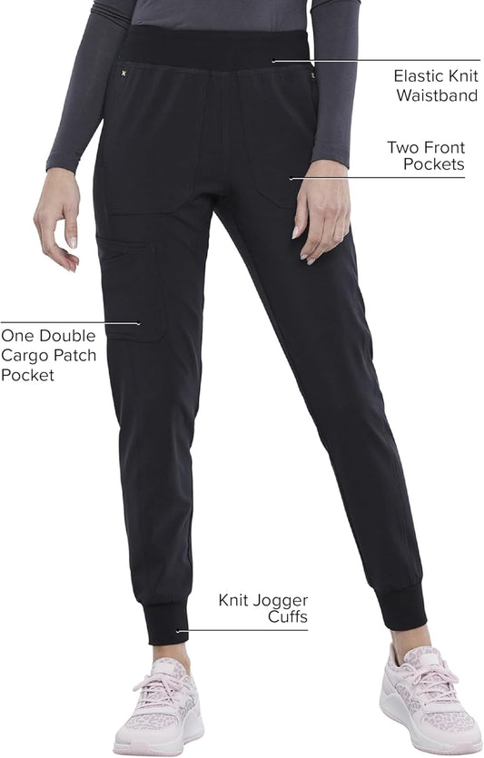 Cherokee Women's Medical Scrub Jogger Pant Mid Rise with 7 Pockets and Knit Waistband and Interior Elastic - CK011