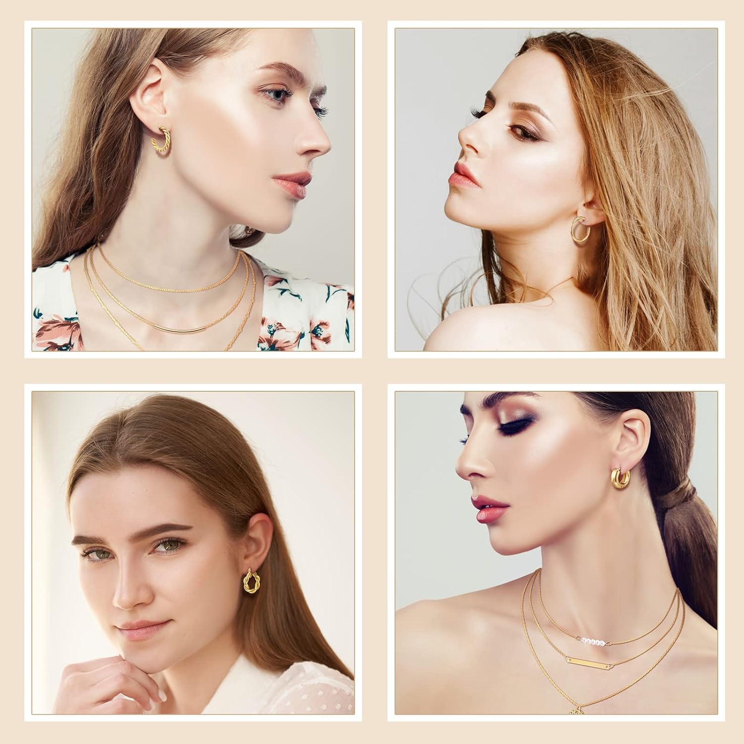 Tiamon 12 Pcs Gold Silver Jewelry Sets for Women Layered Set of Earring Necklace Bracelets for Men Jewelry Gifts