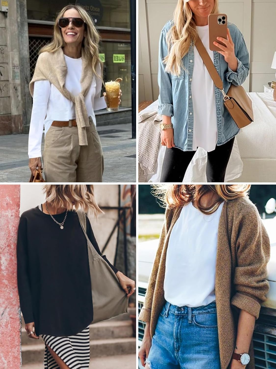 Elesomo Womens Shirts Casual Crew Neck Short/Long Sleeve Tunic Tops Tees