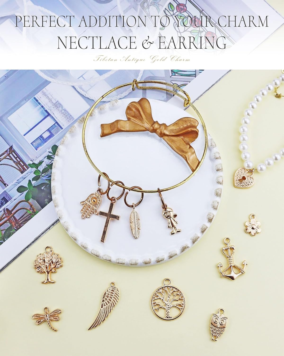 JIALEEY Wholesale Bulk 50PCS Mixed Gold Charms Pendants DIY for Necklace Bracelet Jewelry Making and Crafting