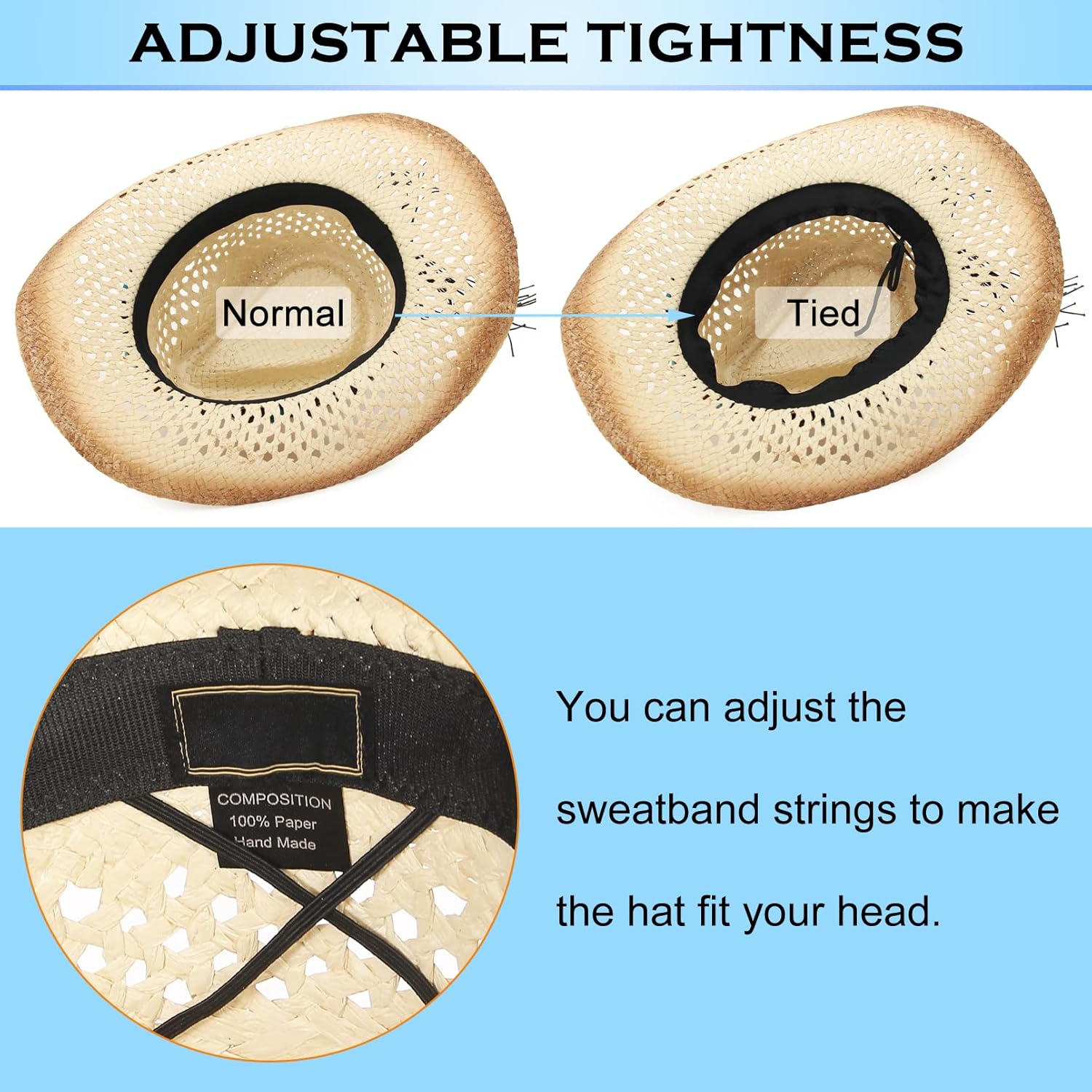 La Vogue Straw Cowboy Hat for Women Men Classic Roll up Brim Fedora Cowgirl Hat with Turquoise Belt