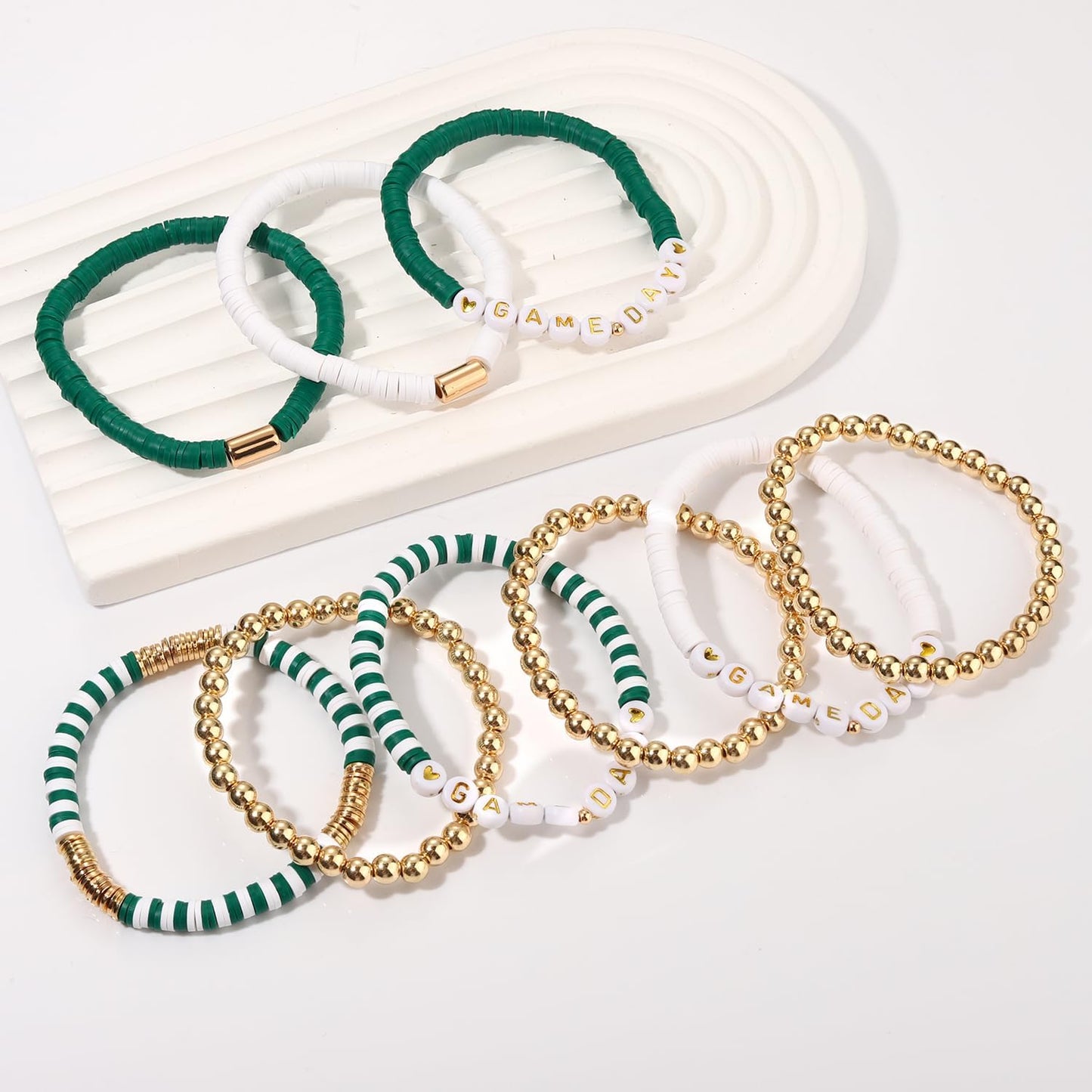 NLCAC 9 Pack Game Day Bracelets Stackable Heishi Beaded Stretchy Bracelet Preppy Jewelry Baseball Football Team Bracelets Sports Fan Accessories Gifts