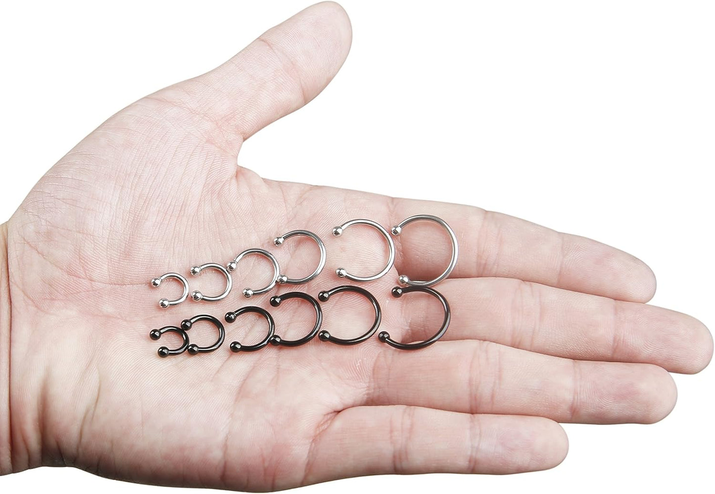 ORAZIO 12Pcs 14-16G Stainless Steel Nose Rings Septum Piercing Cartilage Horseshoe Earring Body Piercing 6MM-16MM