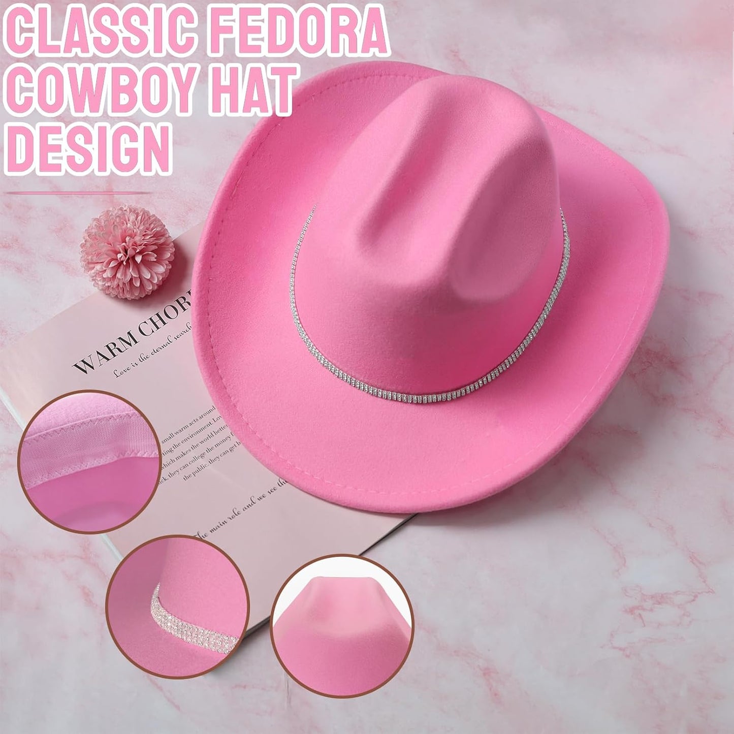 Cowboy Hat Rhinestone Cowgirl Boots Earrings Set Western Earring Felt Fedora Jazz Hat Rodeo Outfit for Women Size M