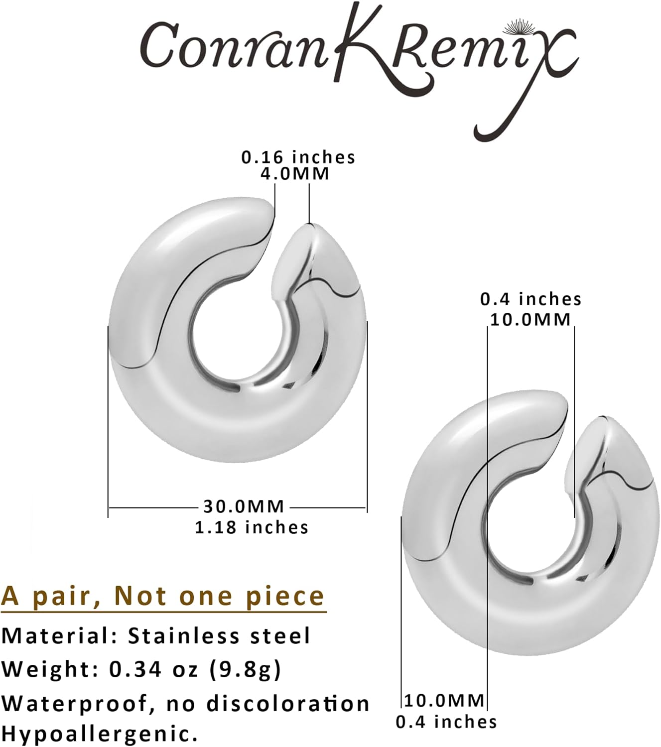 Chunky Gold Ear Cuffs Earrings for Women Non Piercing Gold Plated Stainless Steel Cuff Clip On Cartilage Hoop Lightweight Earrings Non-tarnish 1 Pairs