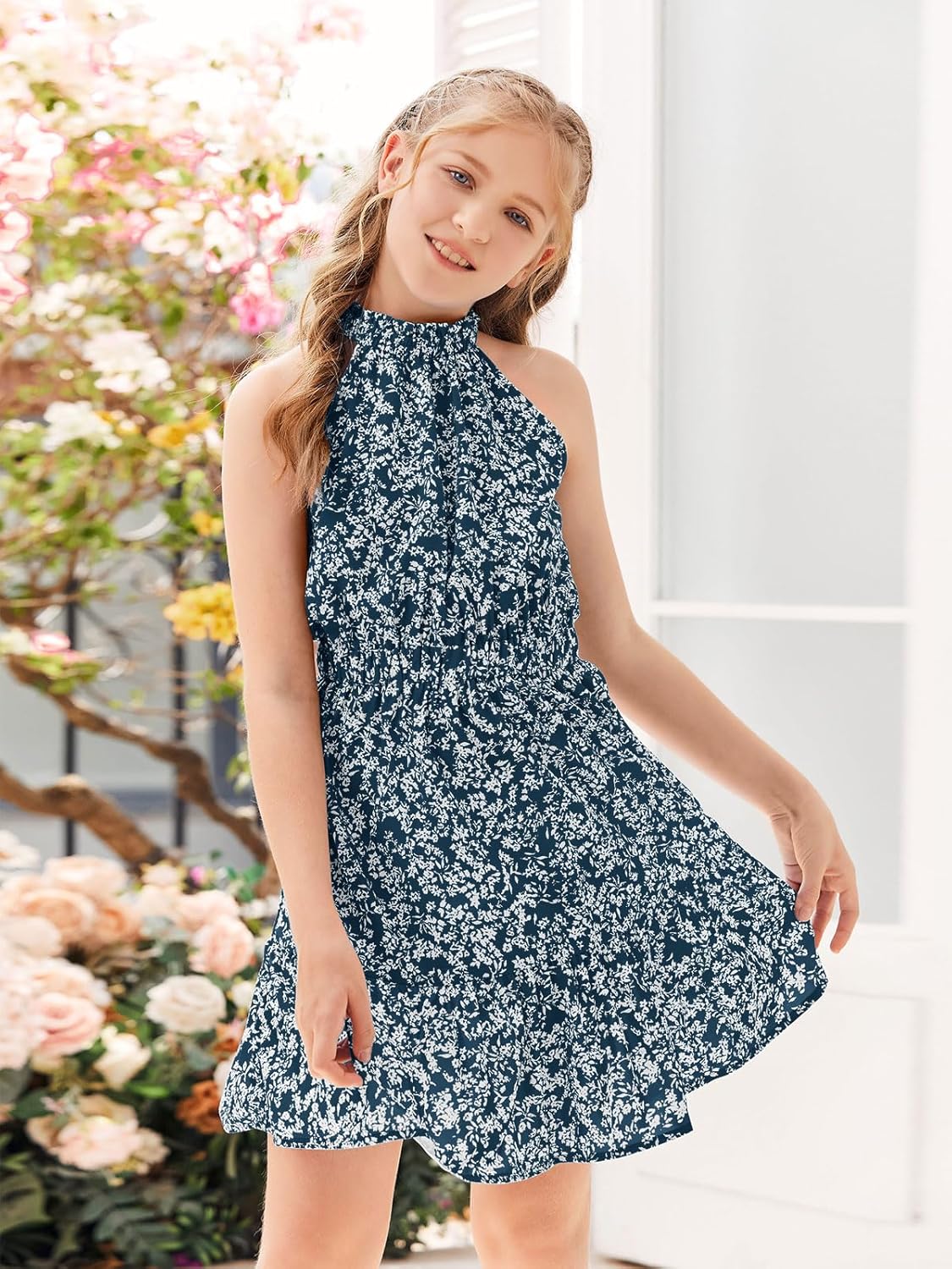 Floral Girls Dresses Age 5-14 Years Kids Summer Outfits Casual Halter Sleeveless Cute Short Sun Dresses