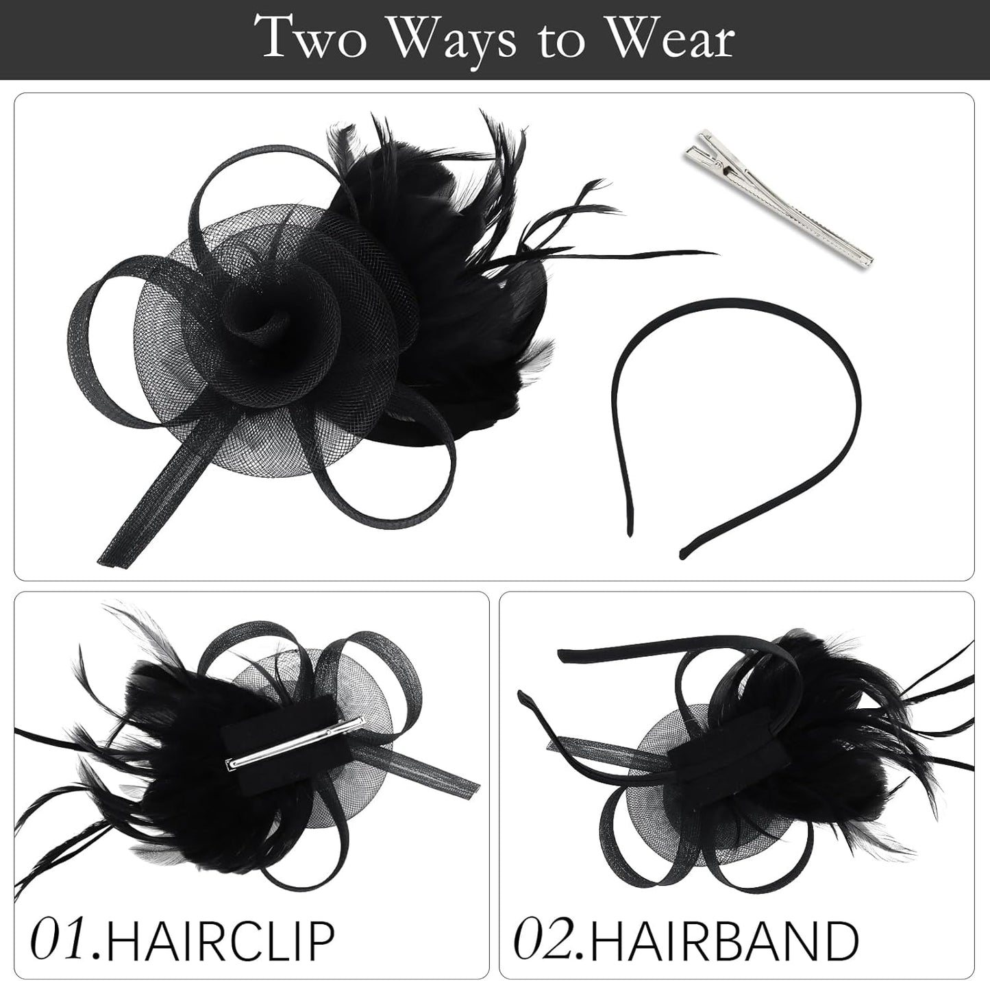 AMCAMI Fascinators Hats with Feather for Women 2025 Derby Hats Tea Party Hat with Headband and Clip