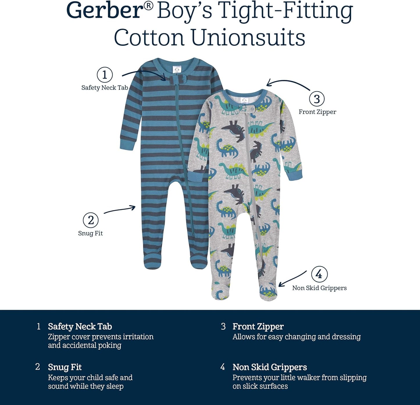Gerber Boys' 4-Pack Snug Fit Footed Cotton Pajamas