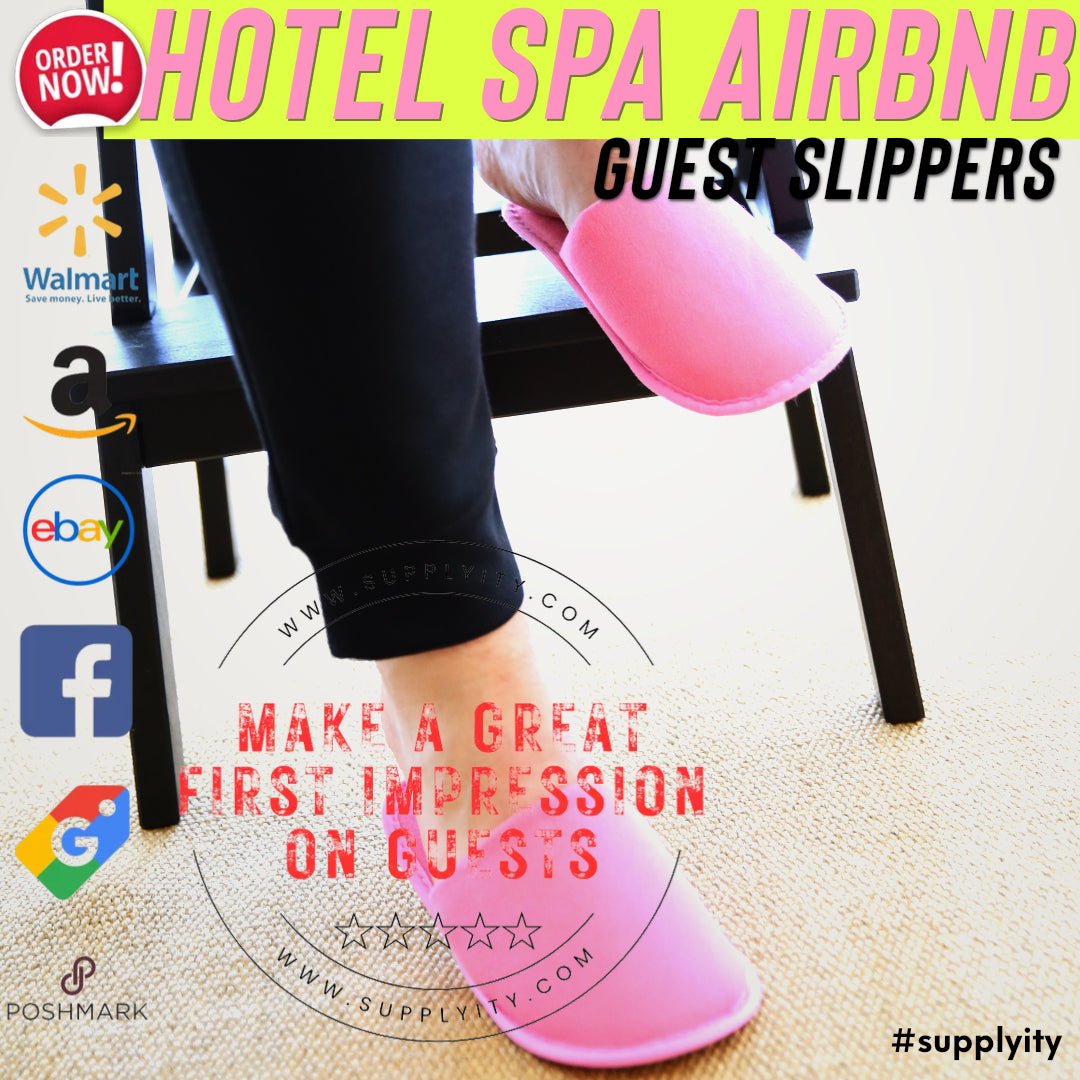 Chochili Fabric Packed Non-Woven Disposable Hotel Slippers for Travel Airbnb Spa Wedding Guests Adult Men Women Size 10-11, White