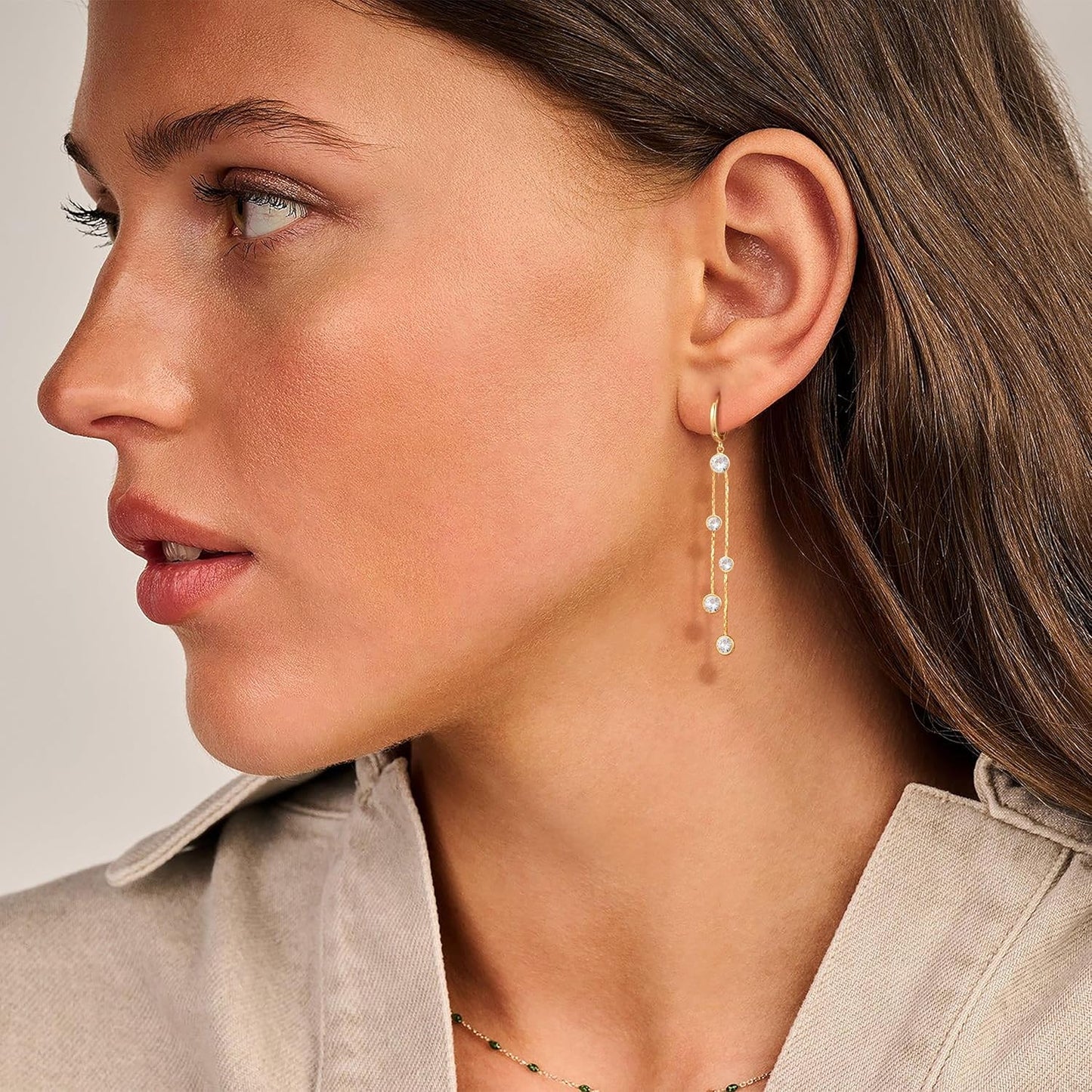 Gold Dangle Earrings for Women: Hypoallergenic Long Drop Dangling Earrings, Dainty 14K Gold Plated Hoop Earrings, Trendy Fashion Jewelry for Prom