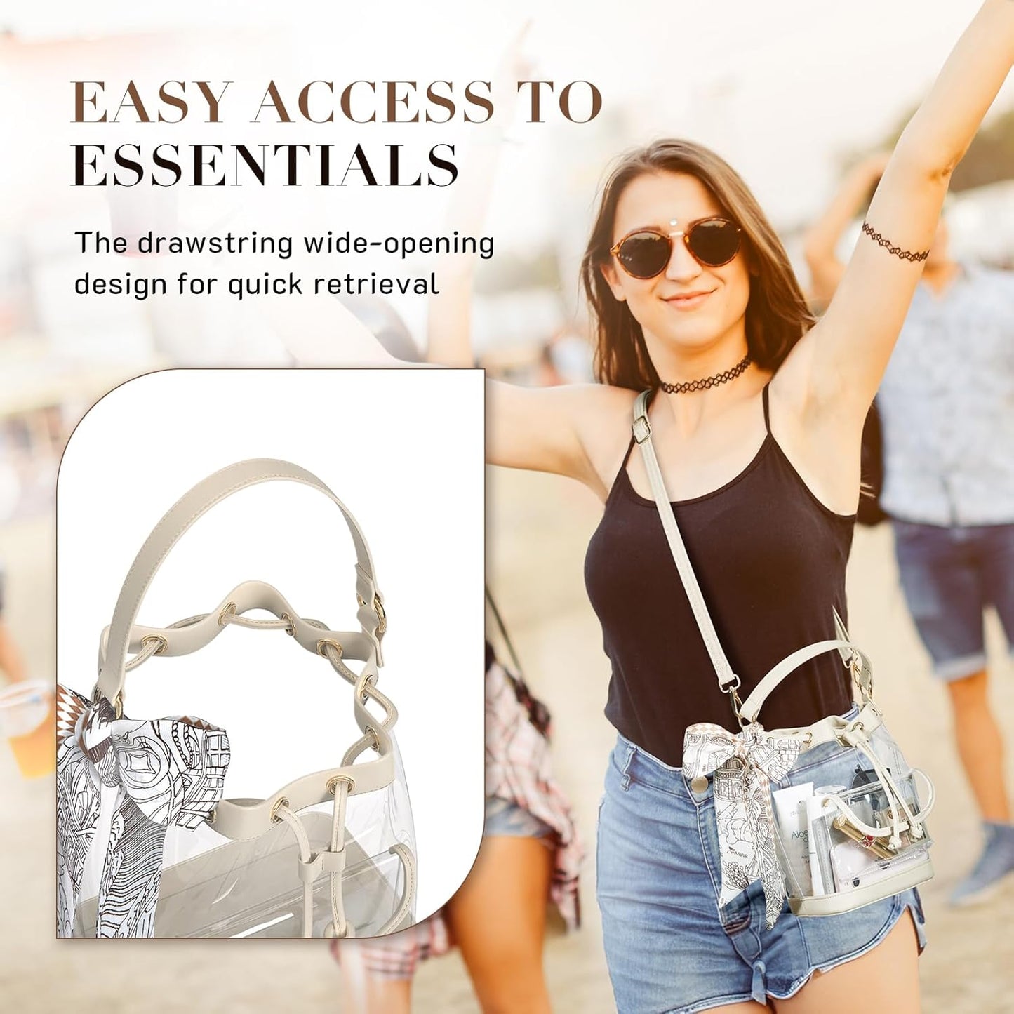 Missnine Clear Bag for Stadium Approved, Clear Crossbody Bucket Bag Transparent PVC Purse for Women, Concert Stadium Events