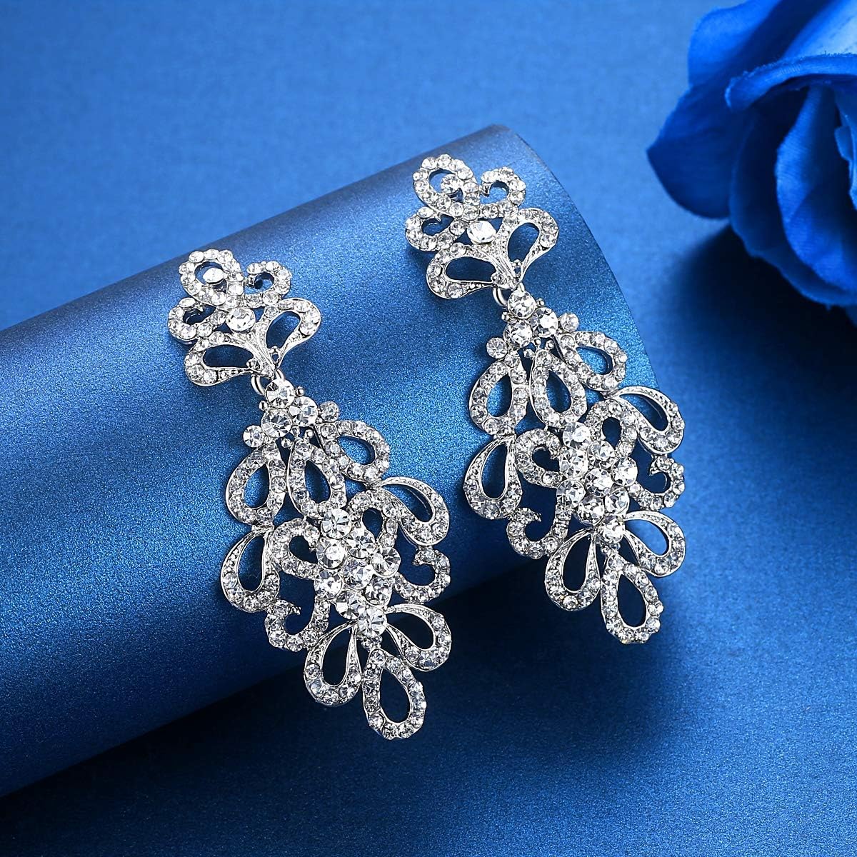 mecresh Wedding Teardrop Dangle Earrings Crystal Rhinestone Beaded Chandelier Earrings for Brides Gold