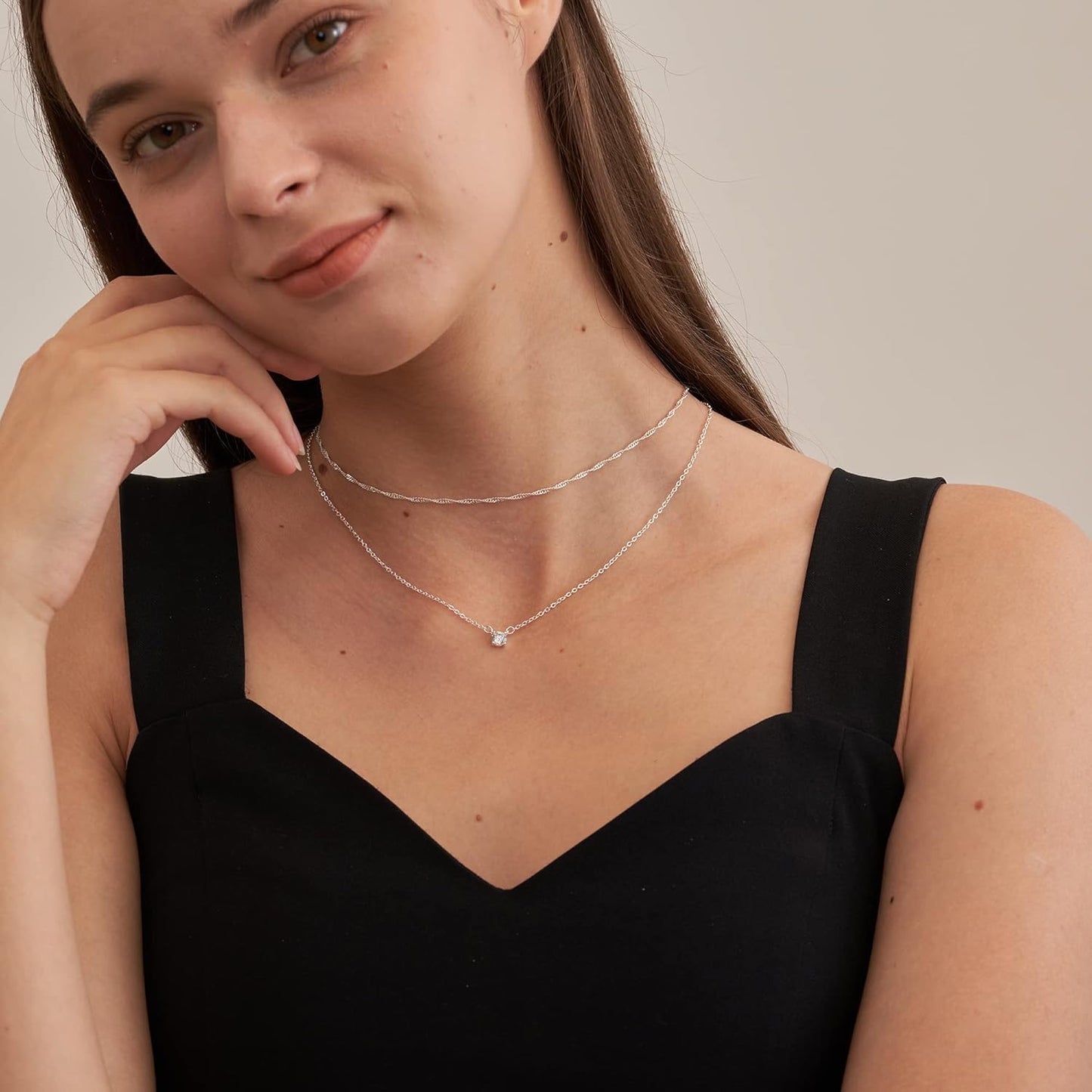 Tewiky Diamond Necklaces for Women, Dainty S925 Sterling Silver/ 14K Gold Choker Necklace Simple Silver CZ Jewelry Necklaces for Women Trendy Gifts