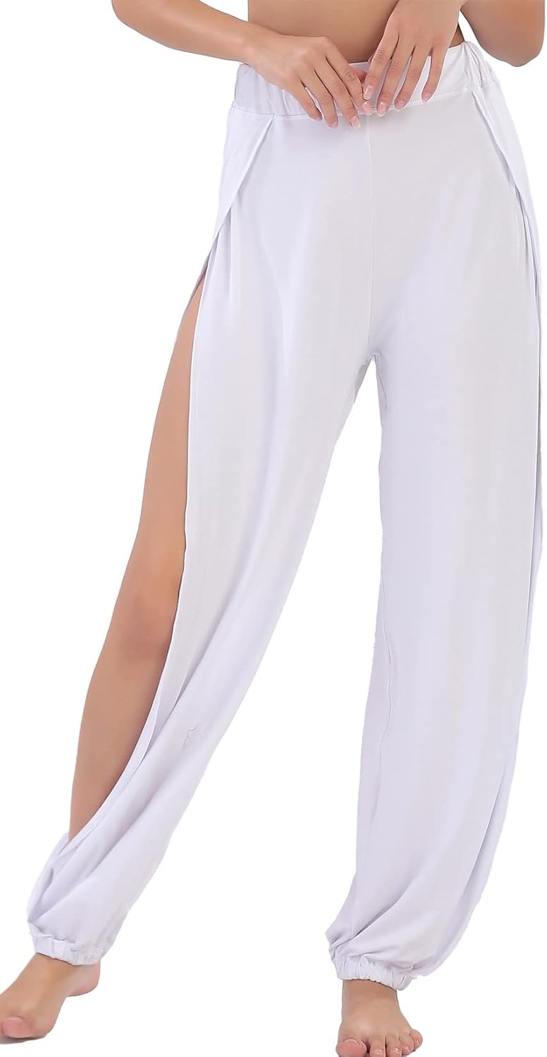 Hoerev Women's Soft Slit Leg Pants Harem Dance Yoga Pilates Pants