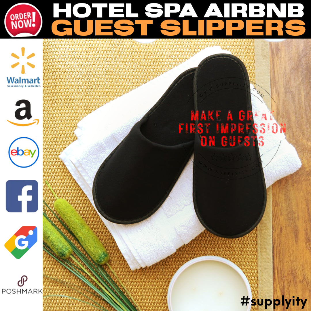 Chochili Fabric Packed Non-Woven Disposable Hotel Slippers for Travel Airbnb Spa Wedding Guests Adult Men Women Size 10-11, White