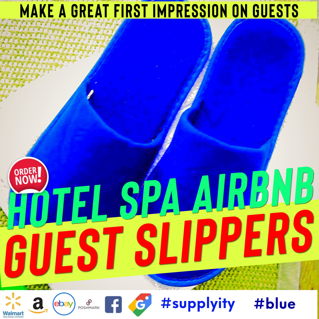 Chochili Blue 10 Pairs Fabric Packed Terry Cotton Disposable Hotel Slippers for Airbnb Spa Wedding Guests Adult Men Women Size 10-11