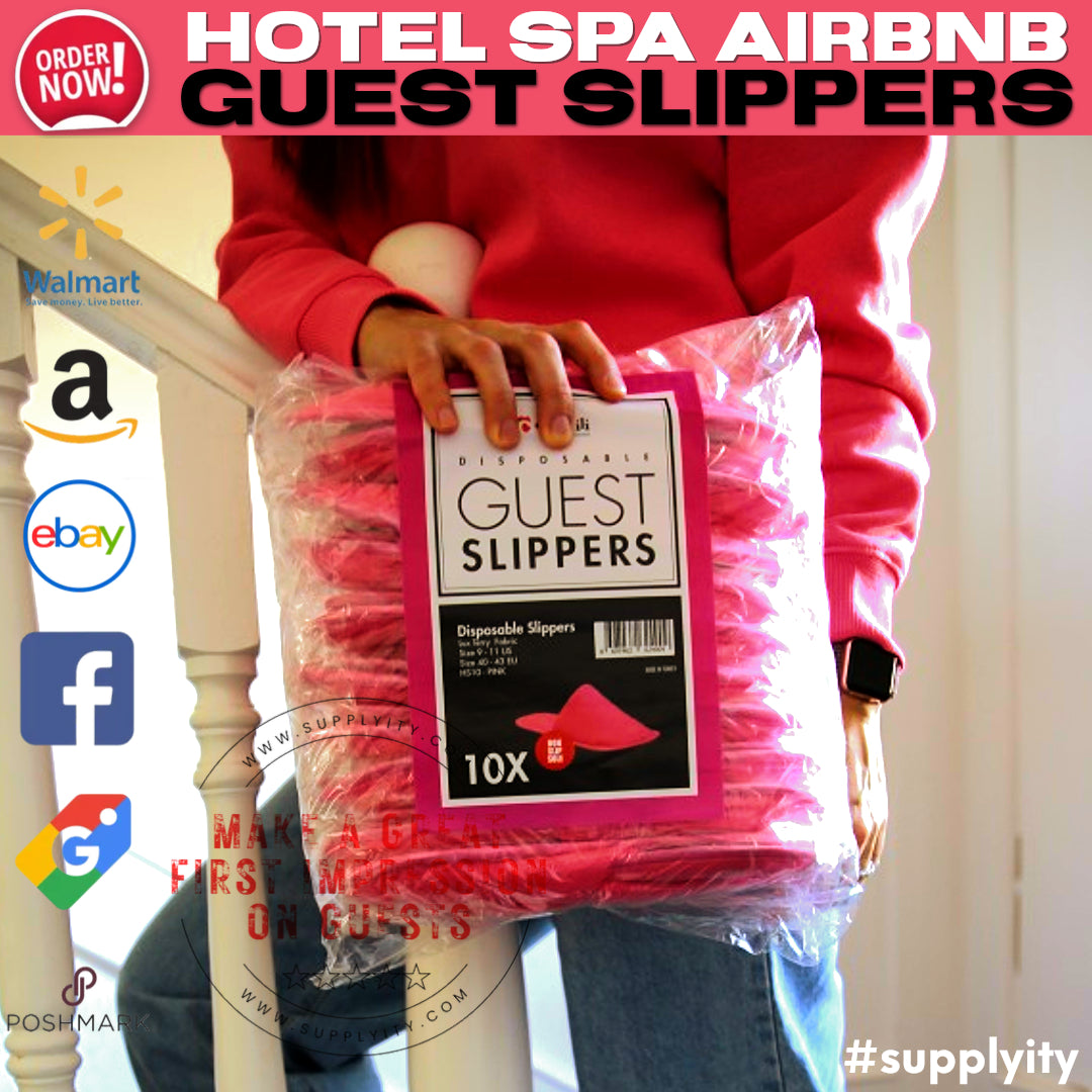 Chochili Fabric Packed Non-Woven Disposable Hotel Slippers for Travel Airbnb Spa Wedding Guests Adult Men Women Size 10-11, White