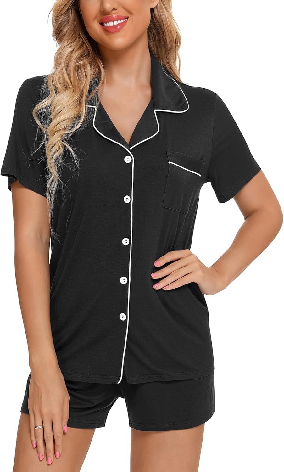 Senert Pajamas Set For Women Short Sleeve Sleepwear Soft Button Down Post Partum Pjs Set Maternity Lounge Sets S-XXL