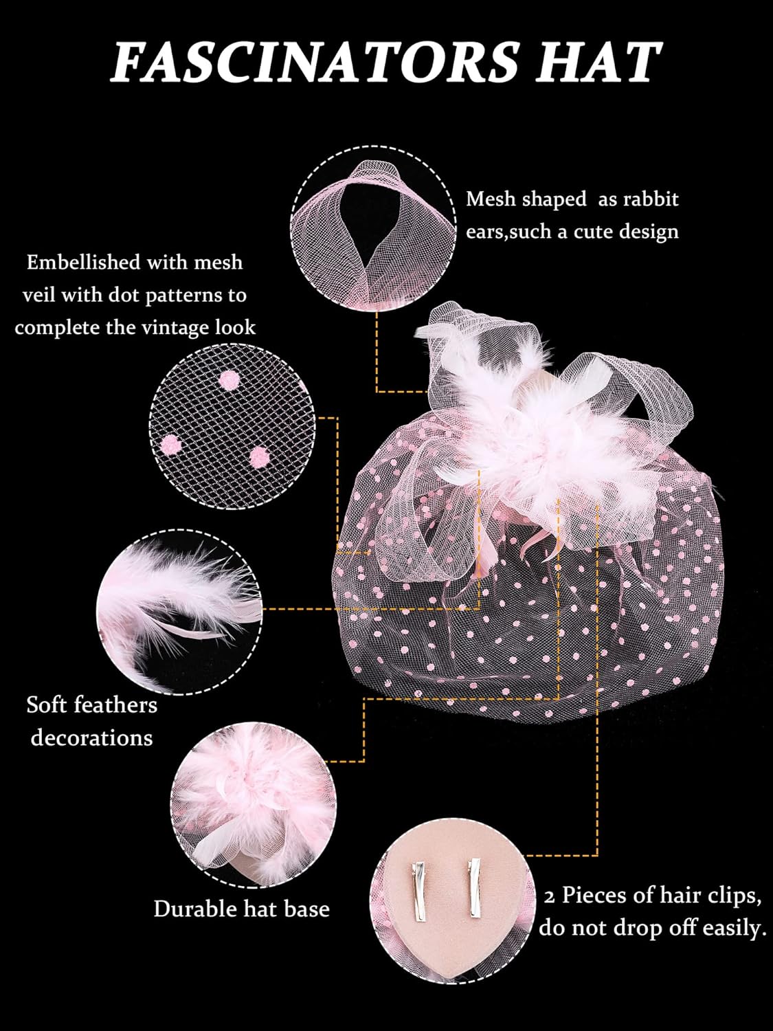 Honoson 4 Pcs Fascinators Hats Set for Women Tea Party Accessory Headpiece Veil Lace Glove Pearl Set, Wedding Halloween Xmas