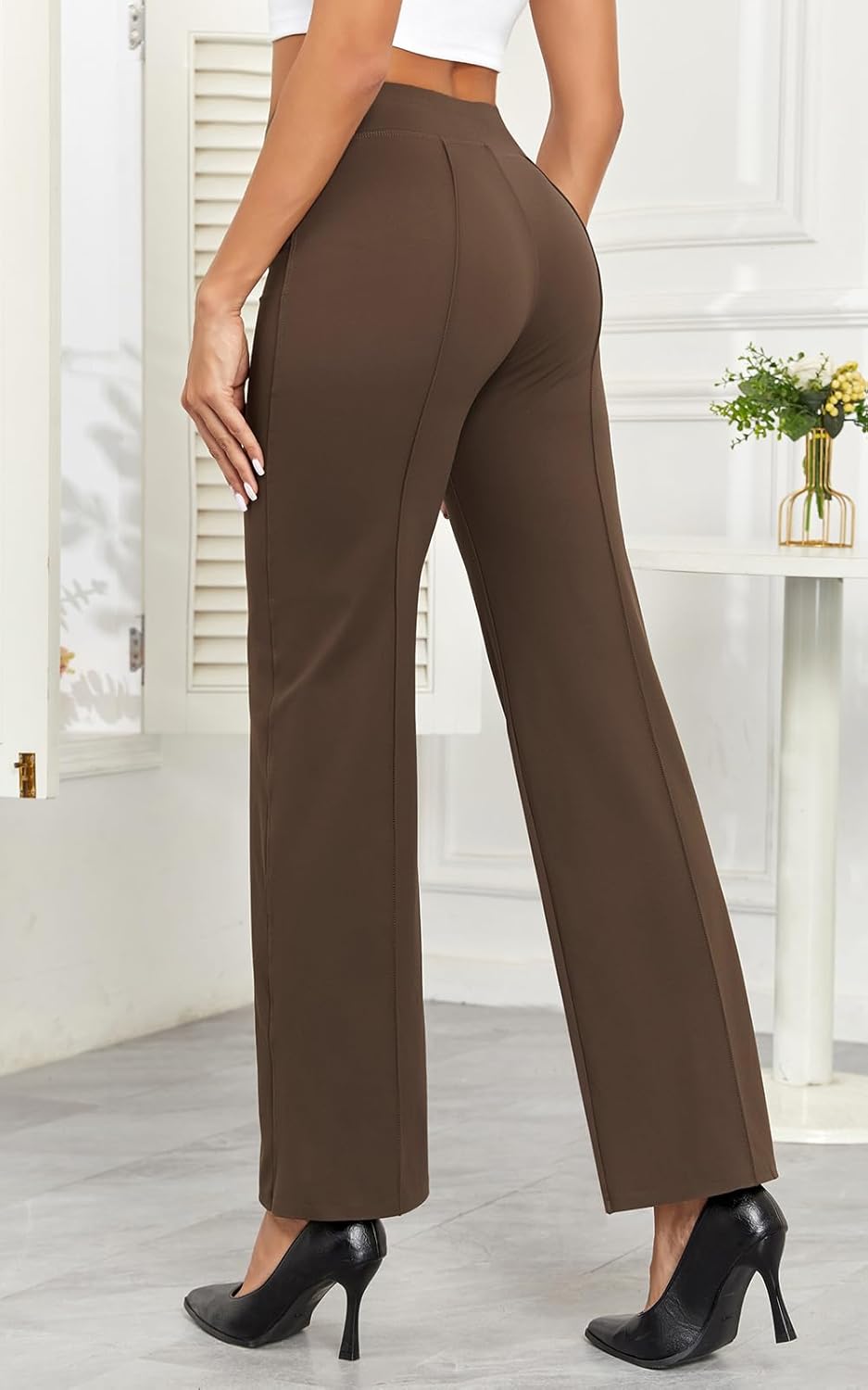 Agenlulu Wide Leg Dress Pants for Women Elastic High Waist Straight Leg Pants Business Casual Pull on Office Work Slacks