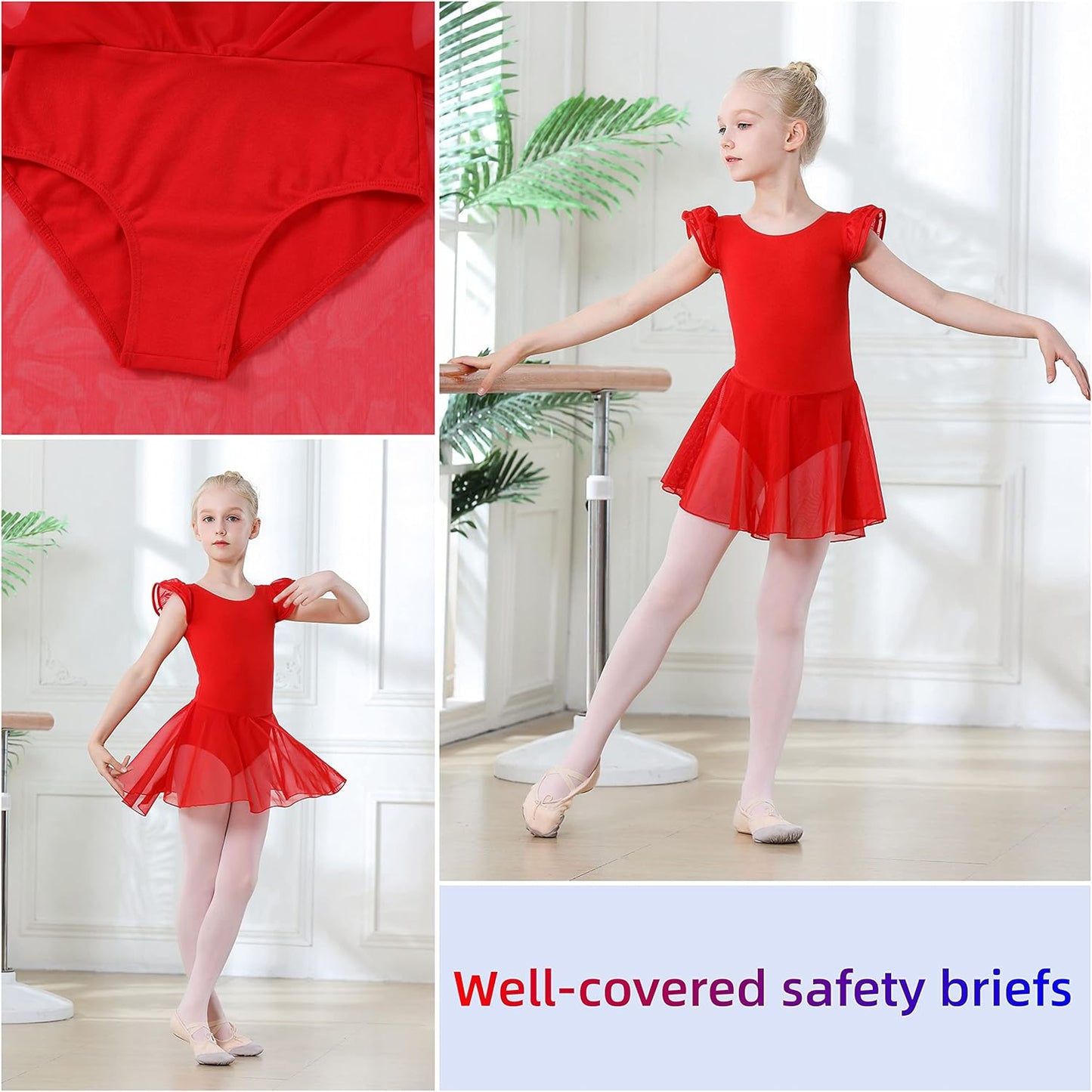 DIPUG Ballet Leotards for Girls Ballet Leotard with Skirt Toddler Dance Leotards Flutter Sleeve and Criss-Cross Back