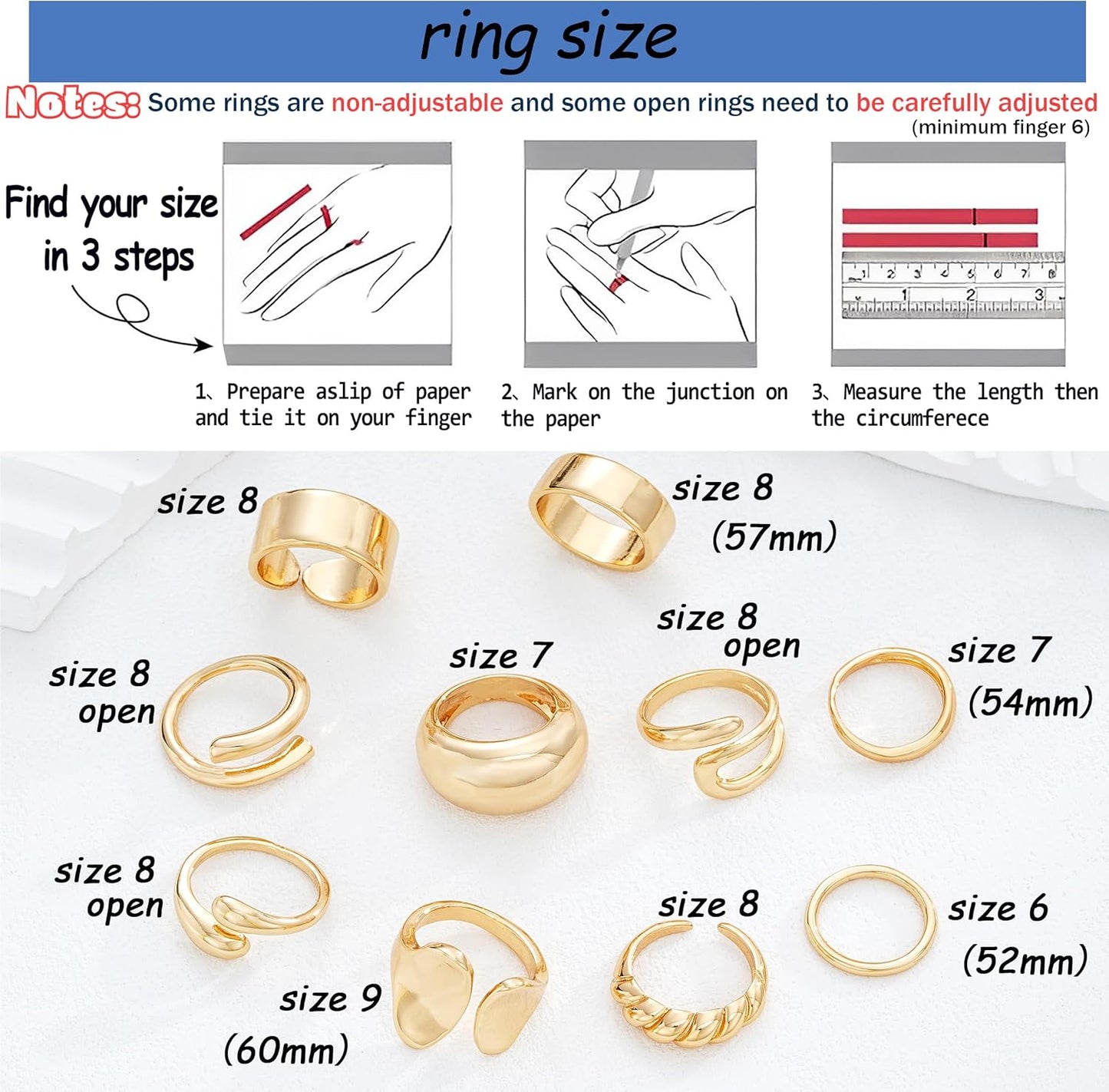 ÌF ME 10 PCS Gold Rings Set for Women Non Tarnish, 18K Gold Plated Chunky Stackable Rings, Statement Stacking Womens Ring Pack