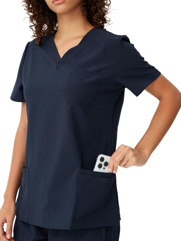 Women's V-Neck Scrubs Top & Cargo Pants Set, 10 Pockets, Yoga Waistband, 4 Way Stretch