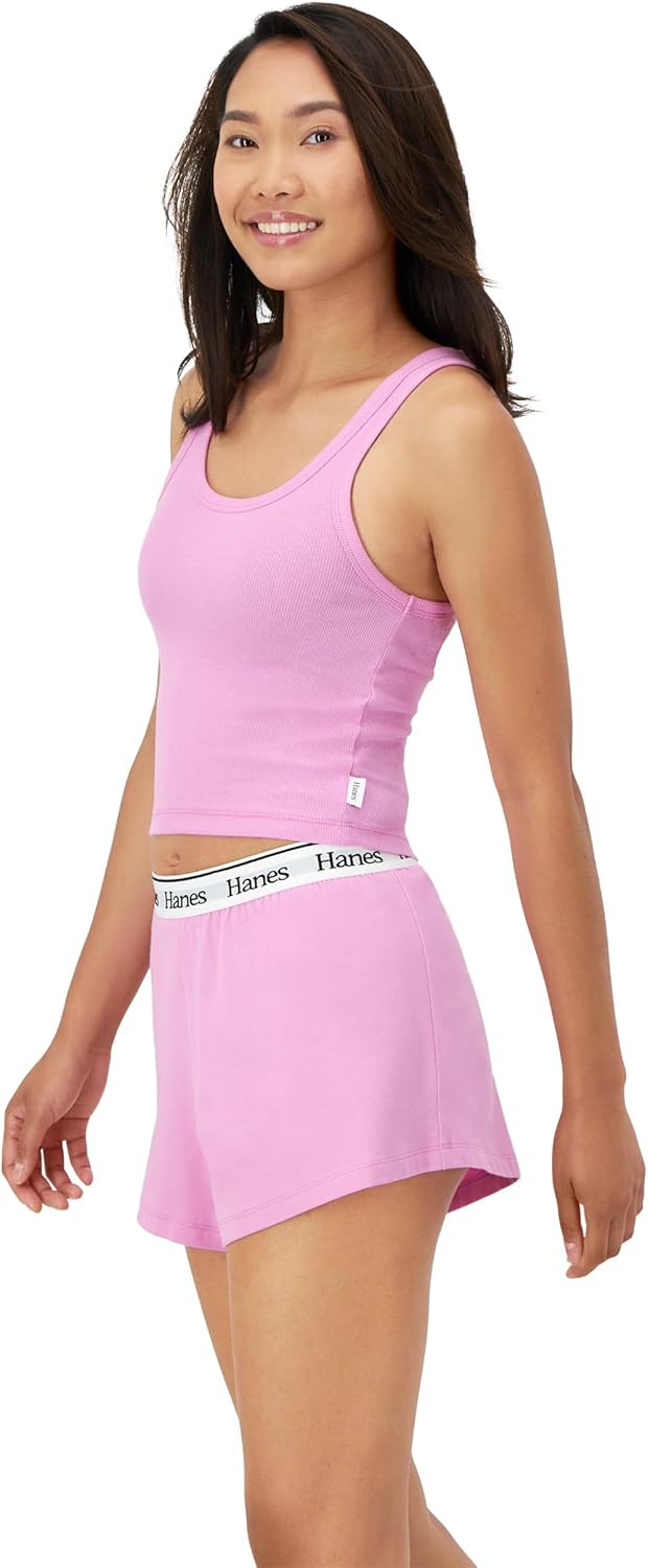 Hanes Women's Originals Comfywear Rib Crop Tank and Sleep Shorts, 2-Piece Set