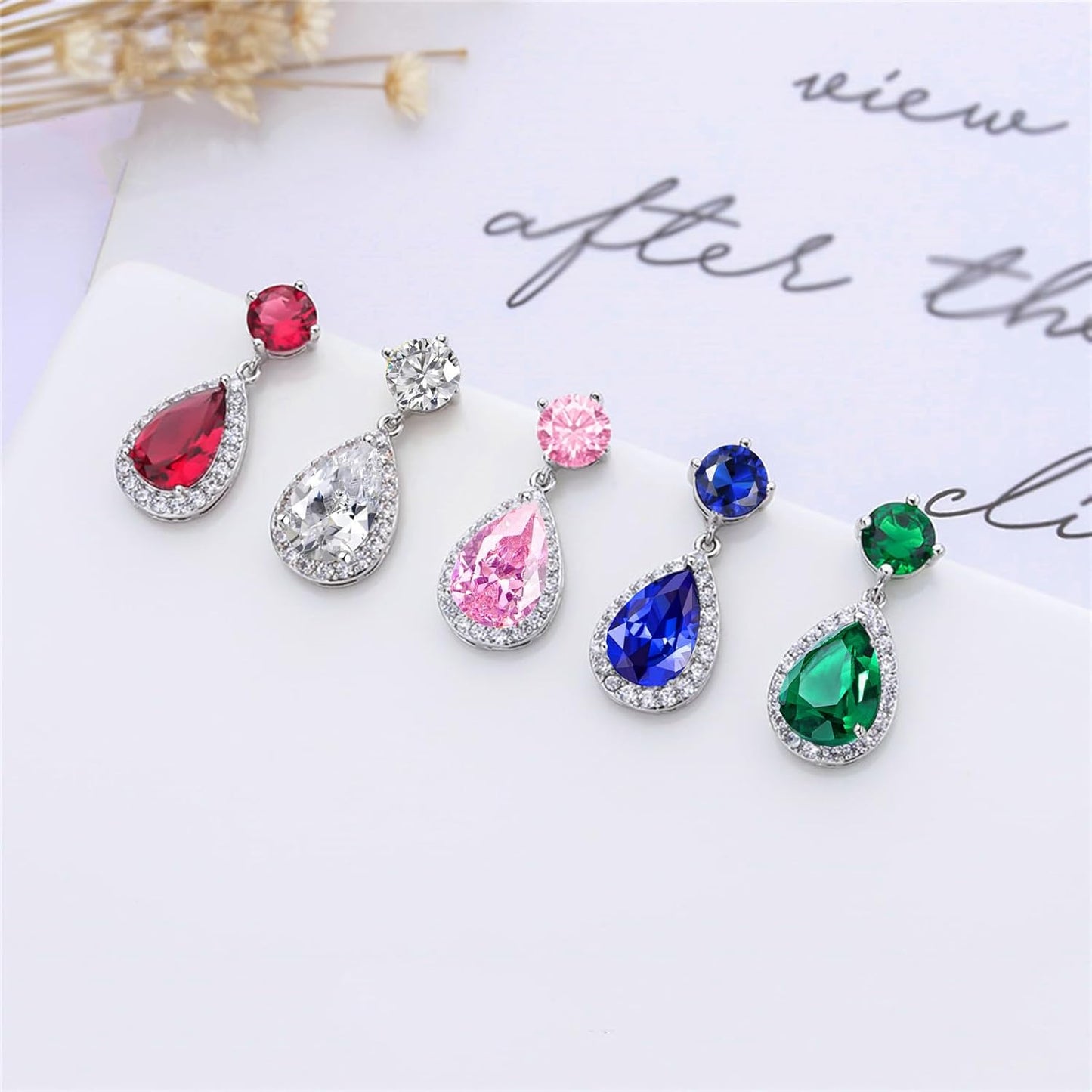 VONSSY Drop Dangle Earrings | Gemstones Waterdrop Teardrop White Gold Plated Crystal Hanging Cubic Zirconia Hypoallergenic Earrings | Stylish Jewelry Gift for Mother Daughter Wife