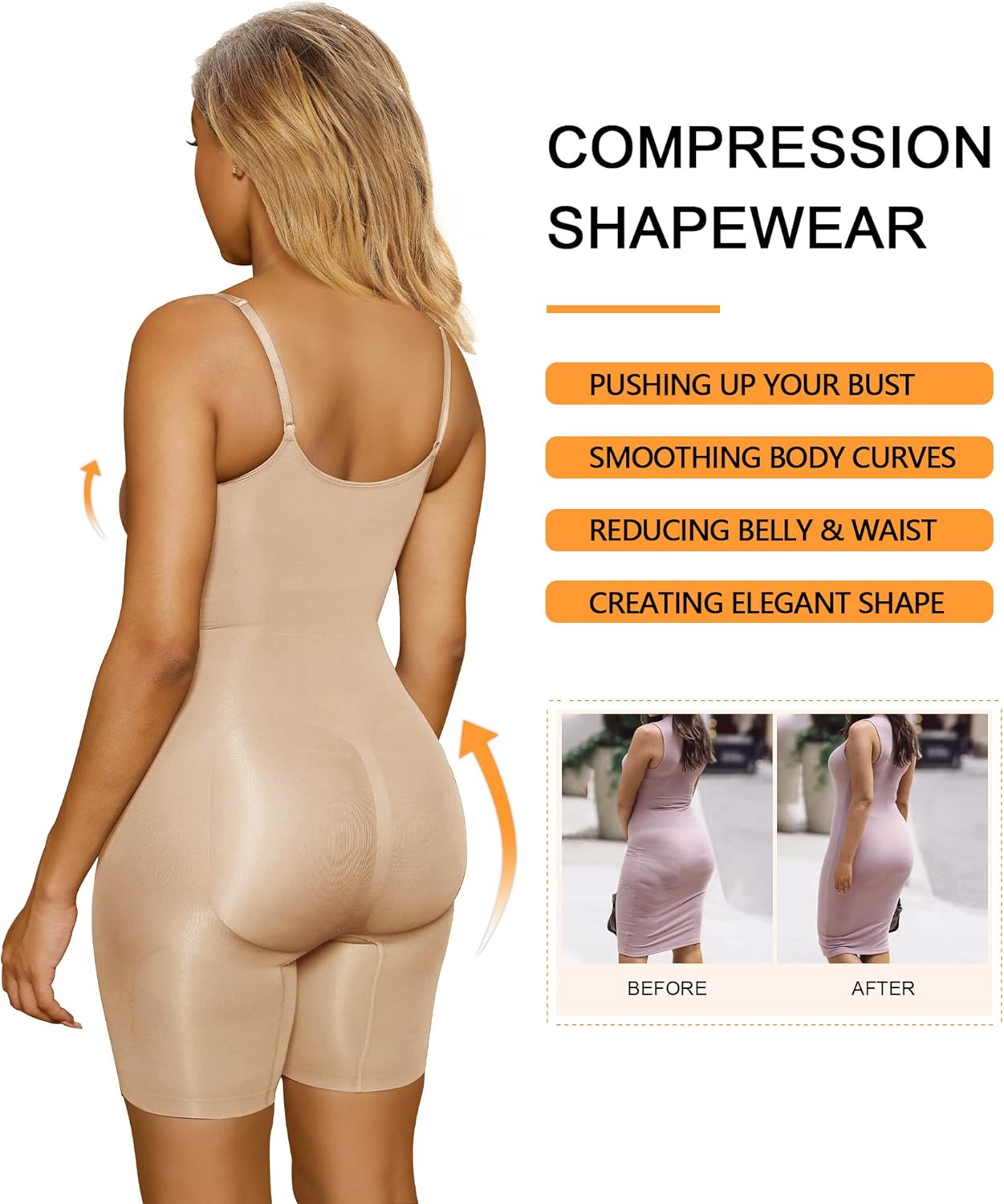 SHAPERX Women's Shapewear Bodysuit Tummy Control Body Shaper Seamless Sculpting Snatched Waist Body Suit