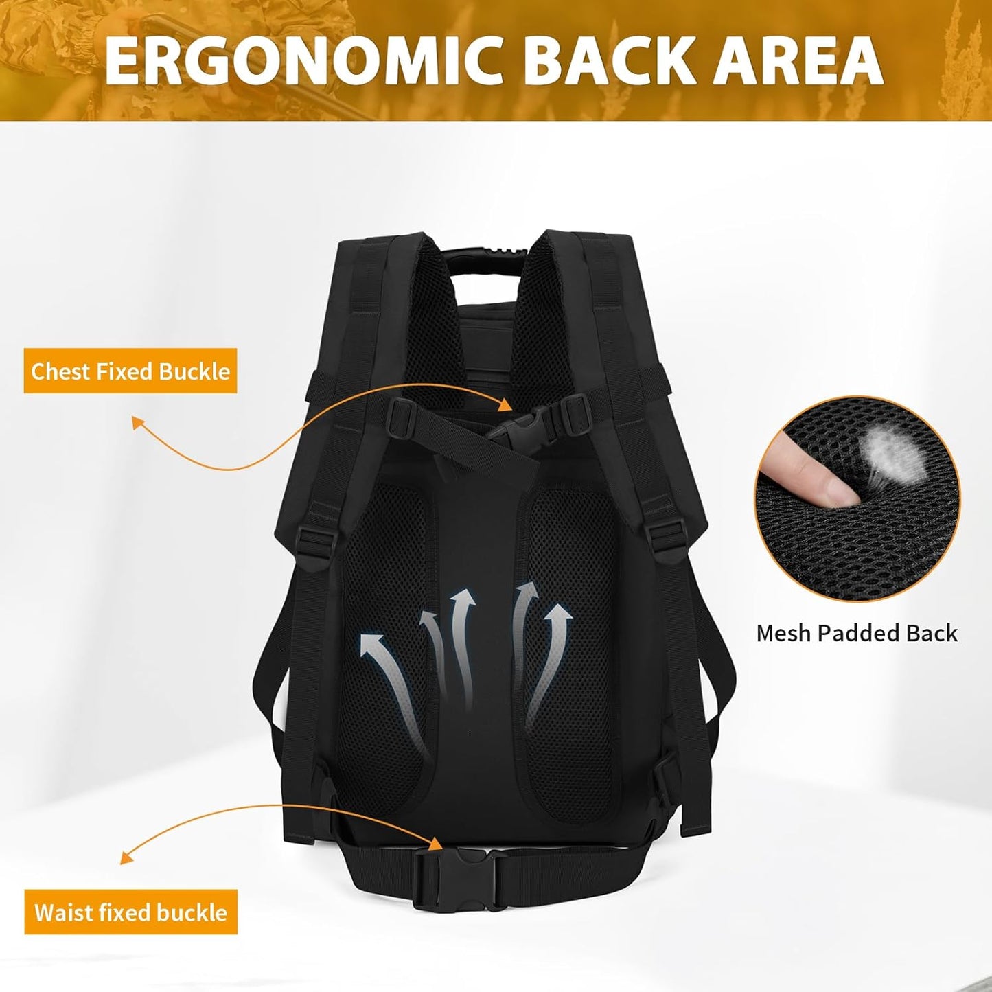 HUNTVP 45L Tactical Backpack Military Backpack Expandable MOLLE Rucksack Hunting Gear Bag Assault Pack Army Backpack(Black)