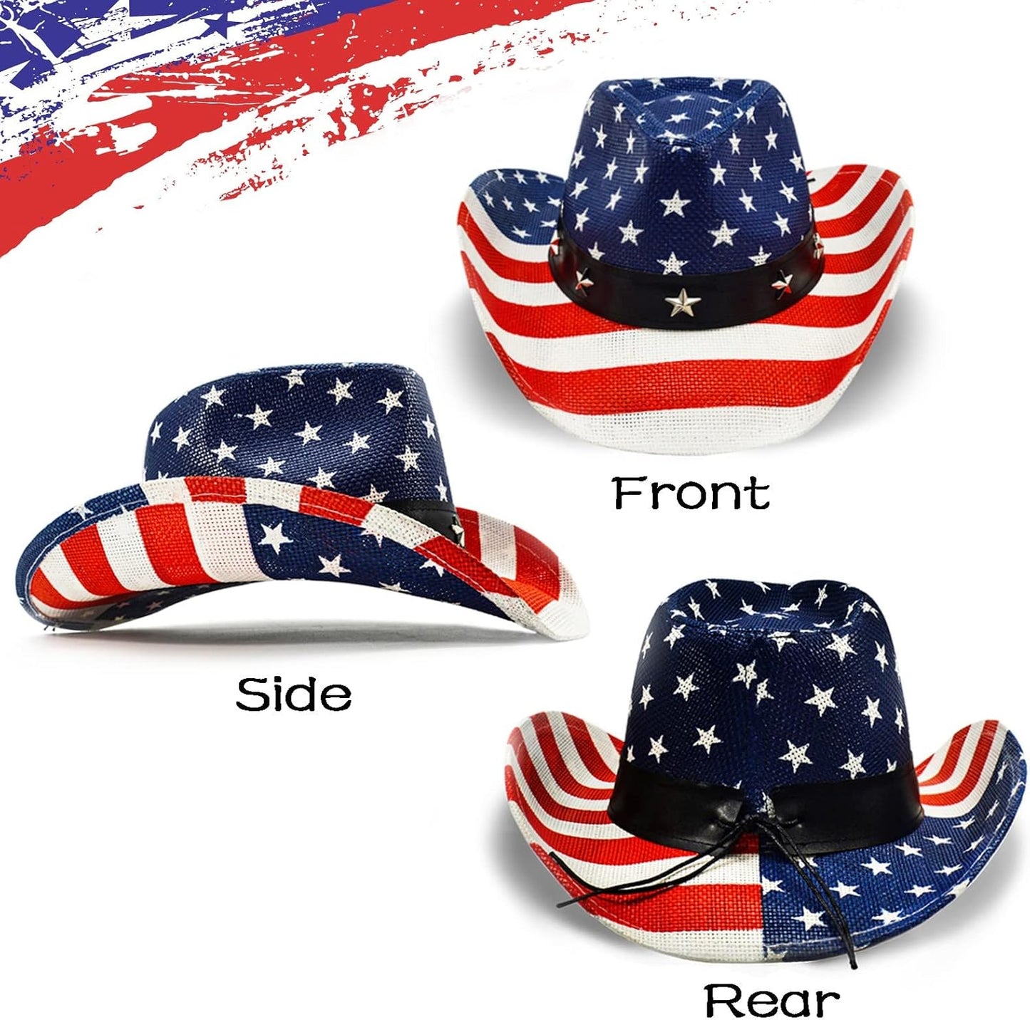 American Flag Cowboy Hat Patriotic USA Western Hat 4th of July Party Parade Rodeo Unisex Cowboy Cowgirl Hat