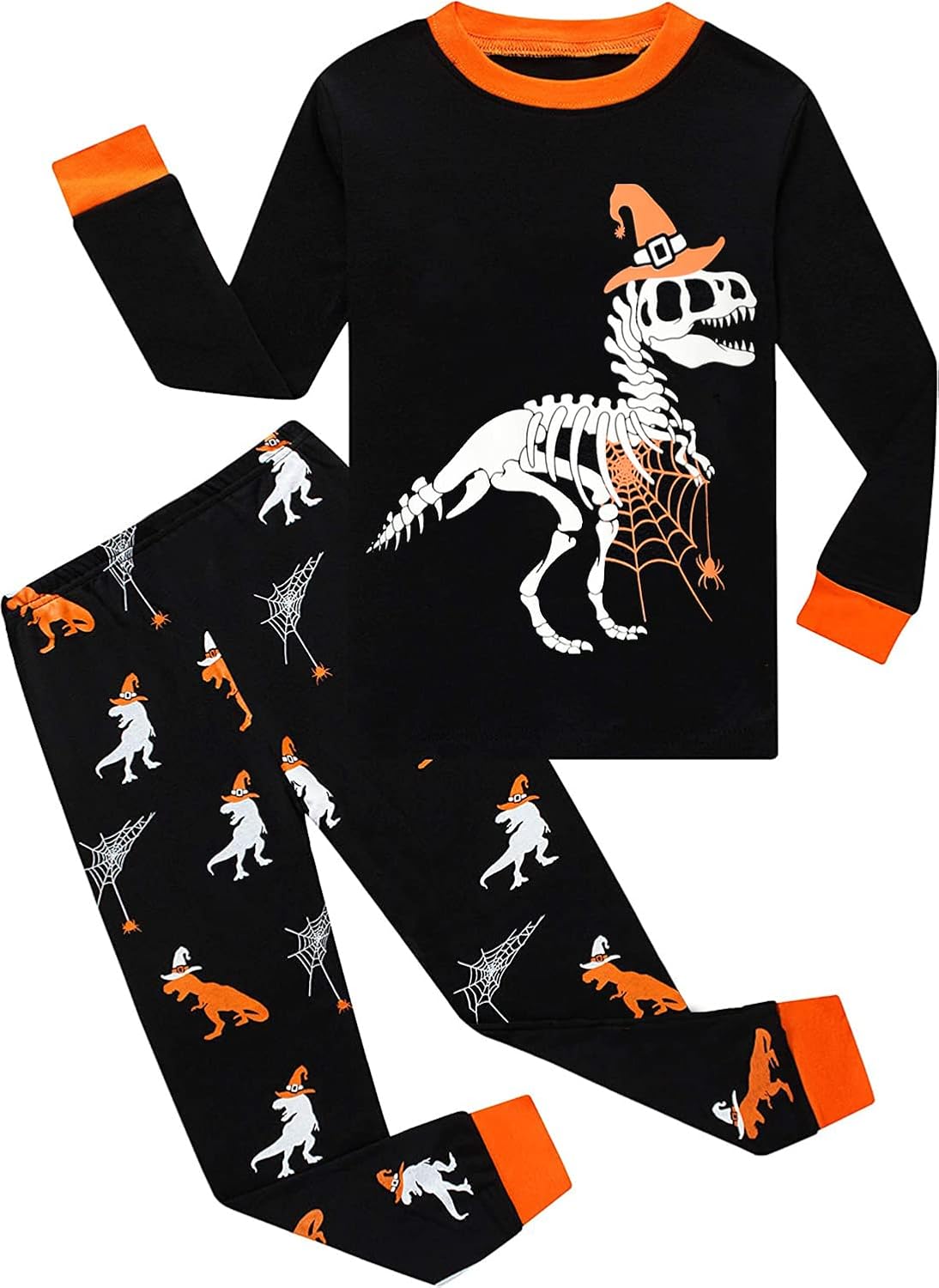 Little Hand Toddler Pajamas Boys Glow in The Dark Skeleton Candy Pjs Dinosaur Sleepwear Kids Halloween Clothes 2-10 Years