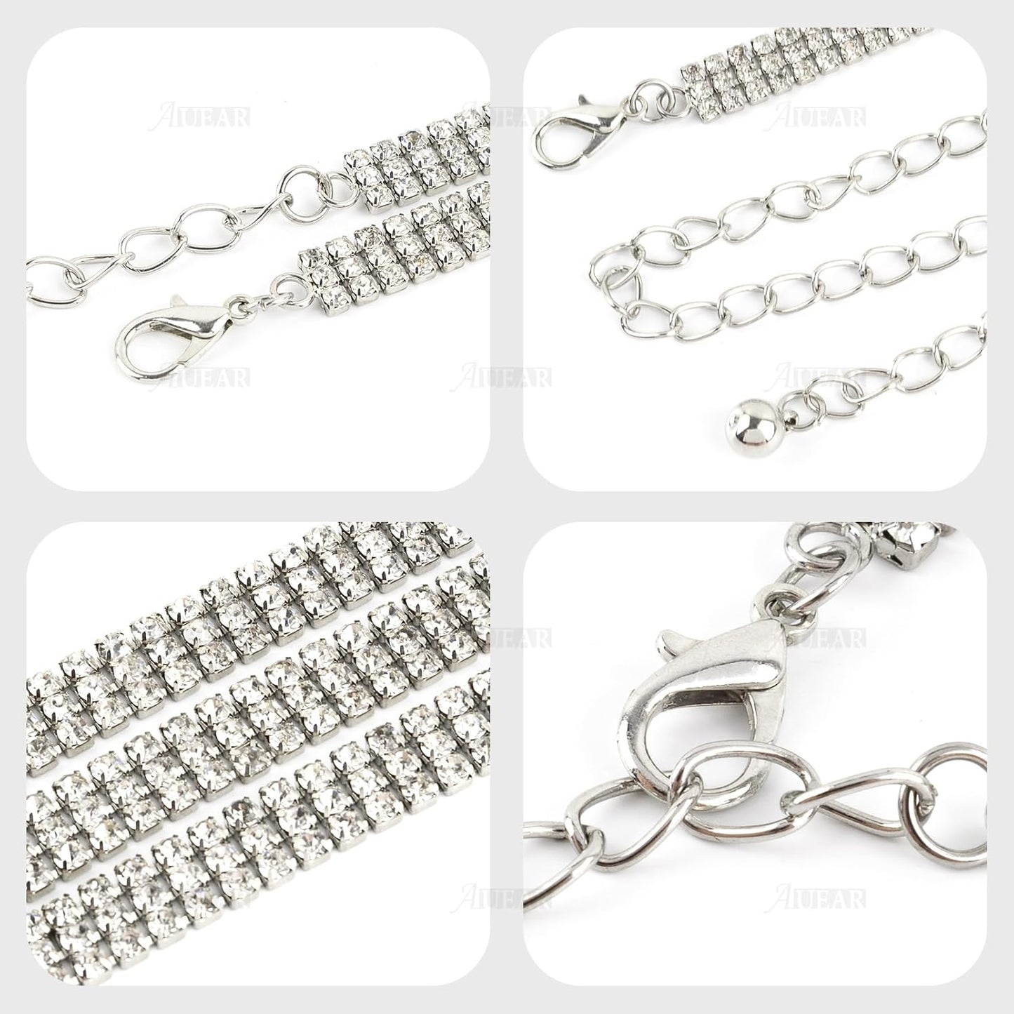 AUEAR, Fashion Silver Crystal Waist Buckle Belt Metal Chain Dress Rhinestone for Women Wedding Party Decor