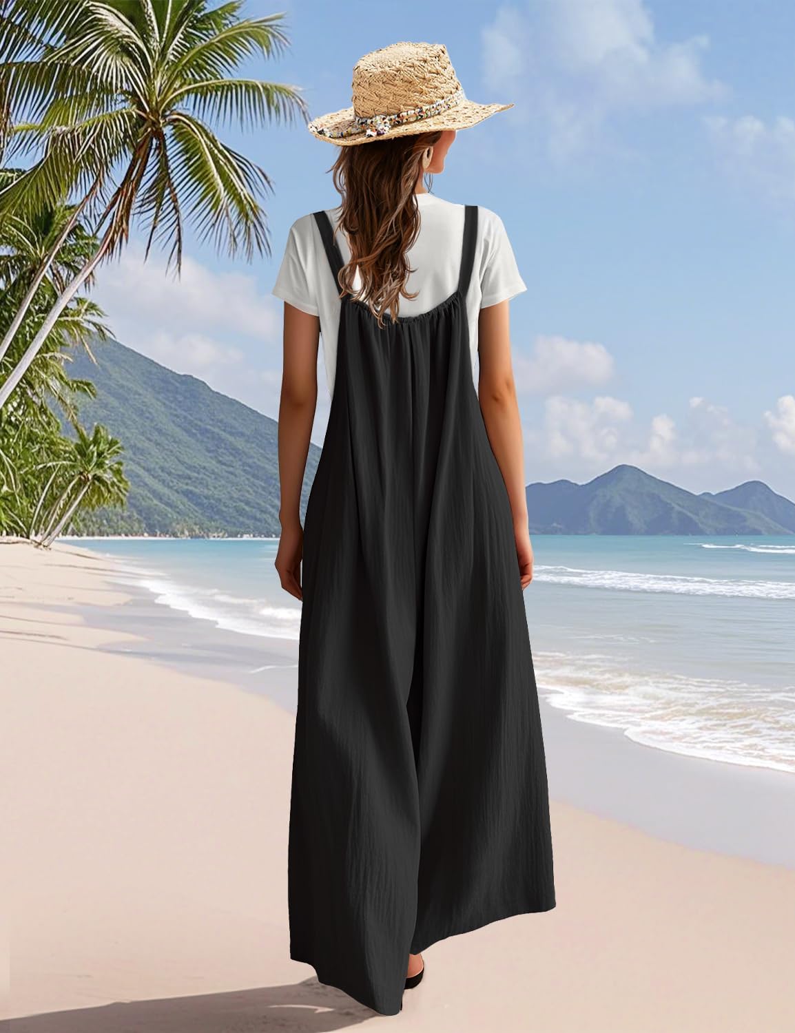 YESNO Casual Wide Leg Jumpsuits for Women Boho Floral Pleated Overalls Rompers Summer Outfits with Pockets P0D
