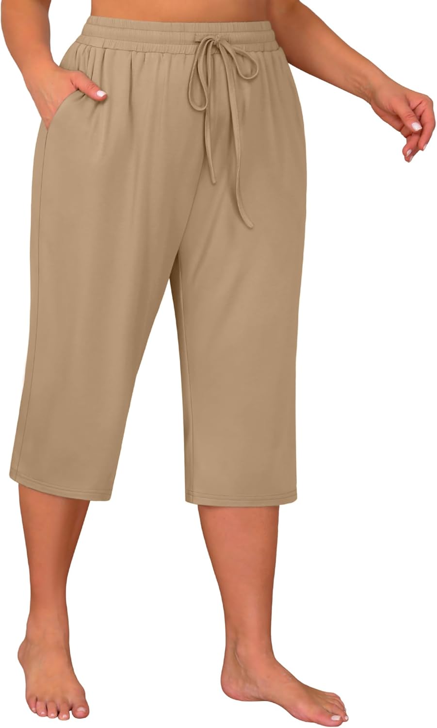 Huukeay 3 Pack Women's Plus Size Capris, Drawstring Cotton Yoga Capri Sweatpants Summer Casual Loose Cropped Pant with Pocket