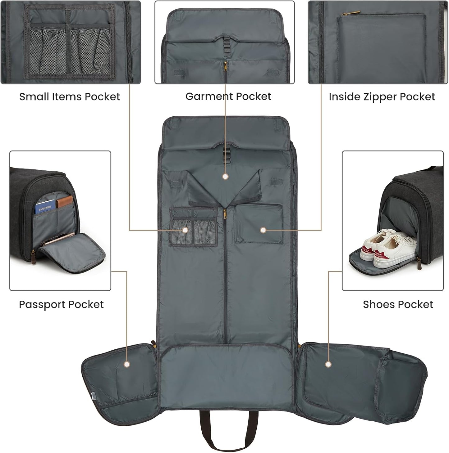 S-ZONE Carry On Garment Bag for Travel Convertible Garment Duffle Bag Suit Bags for Men Women Travel 2 in 1 Hanging Suitcase Business Travel Bag with Toiletry Bag, Black, 50l