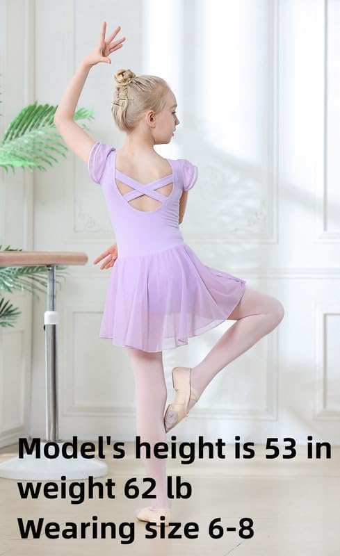 DIPUG Ballet Leotards for Girls Ballet Leotard with Skirt Toddler Dance Leotards Flutter Sleeve and Criss-Cross Back