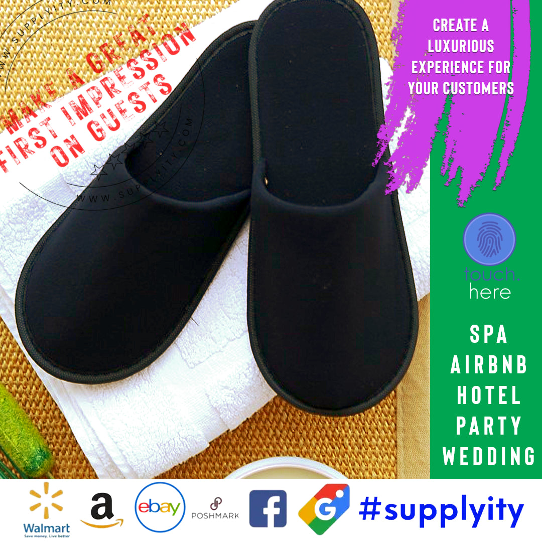 Chochili Fabric Packed Non-Woven Disposable Hotel Slippers for Travel Airbnb Spa Wedding Guests Adult Men Women Size 10-11, White