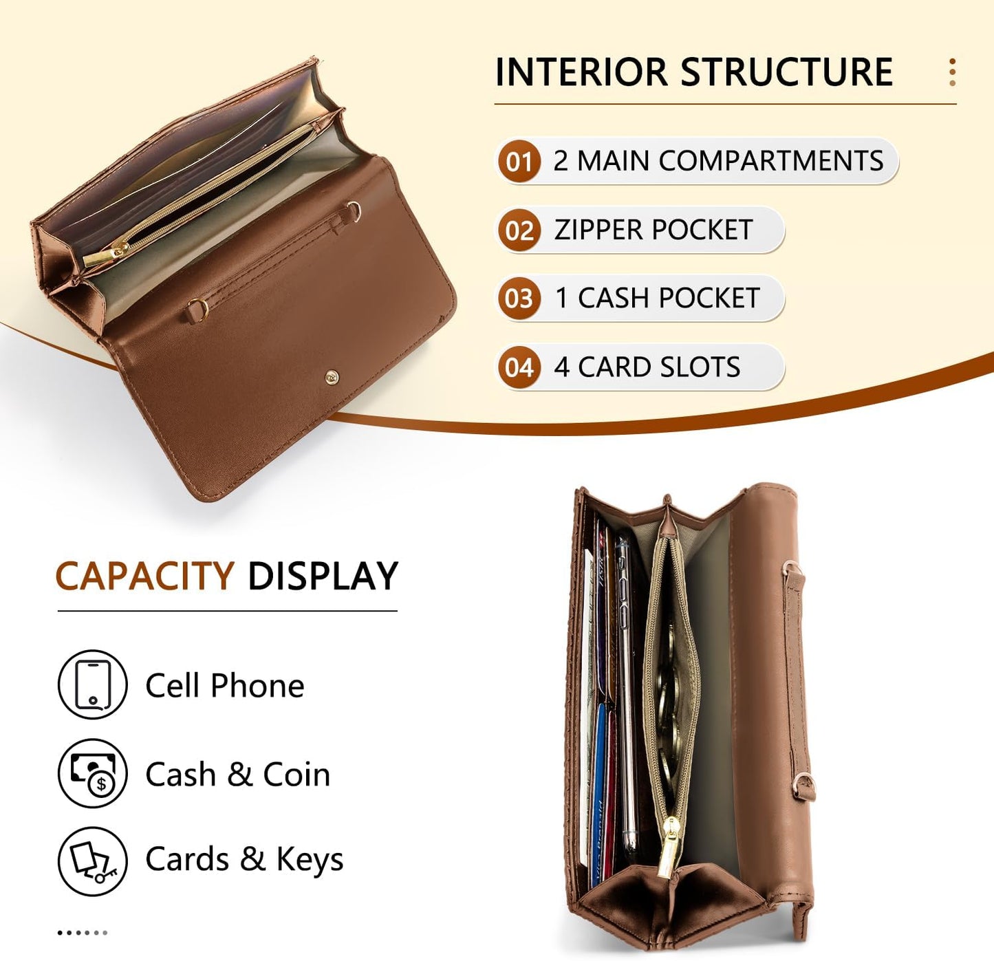 U+U Crossbody Bags for Women, Small Bag with Removable Chain, Card Slots & Phone Pocket - Lightweight Purse Wallet (8 Colors)