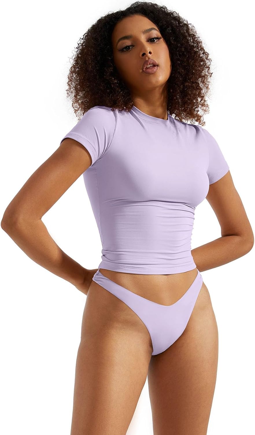 SUUKSESS Women Double Lined Fitted Basic Tee Crew Neck Short Sleeve Y2K Crop Top