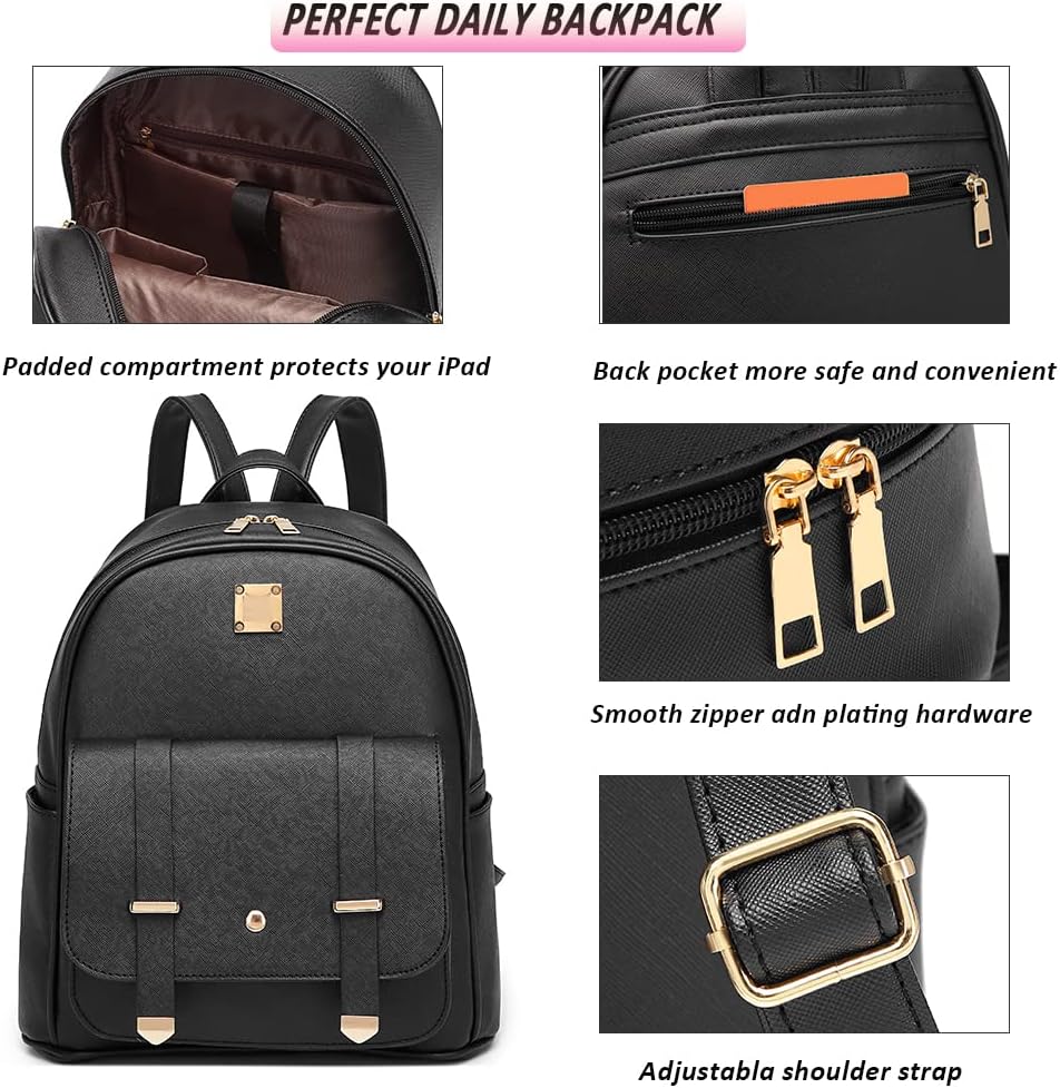 MACCINELO Cute Leather Mini Backpack Purse for Women Bowknot Small Backpack for Girls gift Rucksack Ladies Shoulder Bag 3pcs