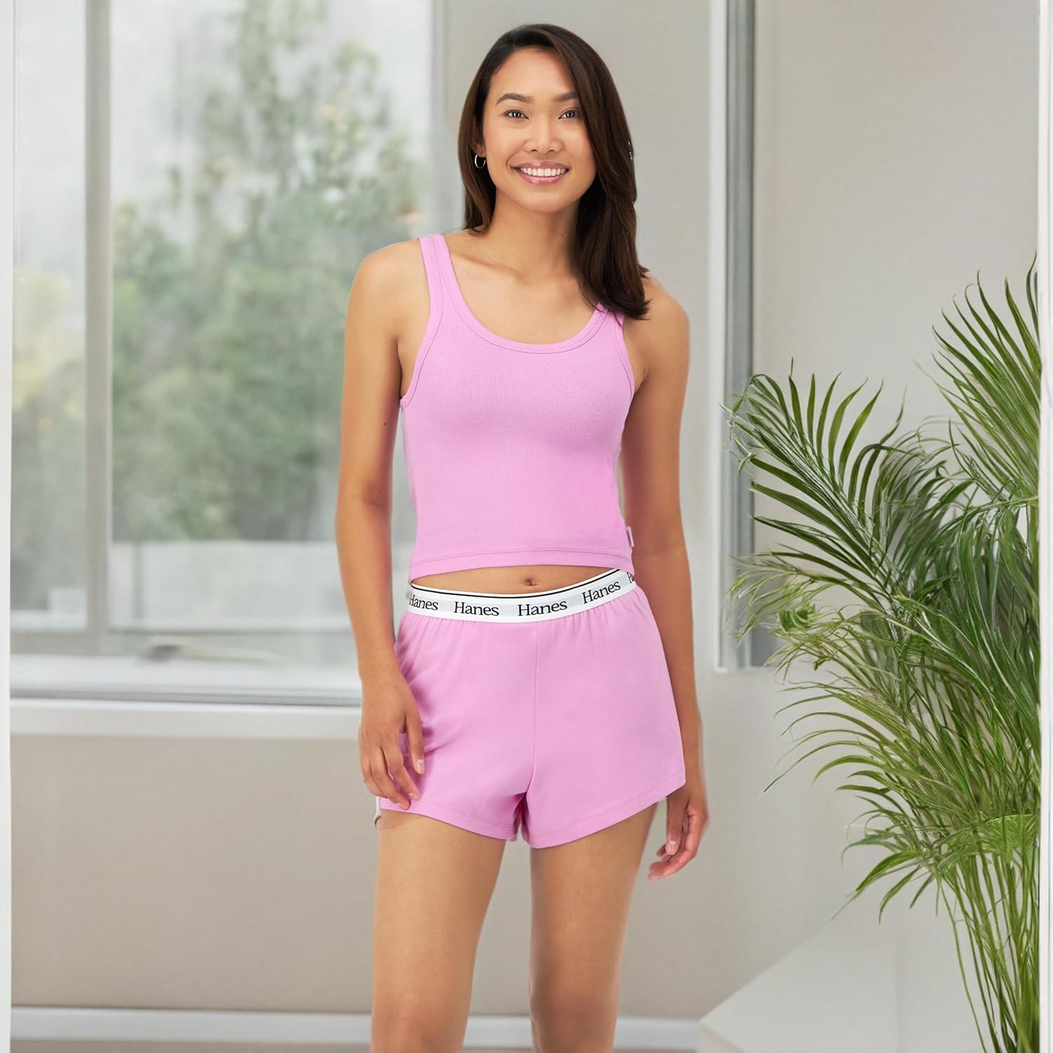 Hanes Women's Originals Comfywear Rib Crop Tank and Sleep Shorts, 2-Piece Set