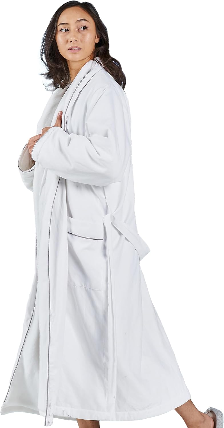 FluffCo Luxury Hotel BathRobe | Resort Quality with Side Pockets & Waist-Tie Belt, Microfiber Interior, Fleece Exterior